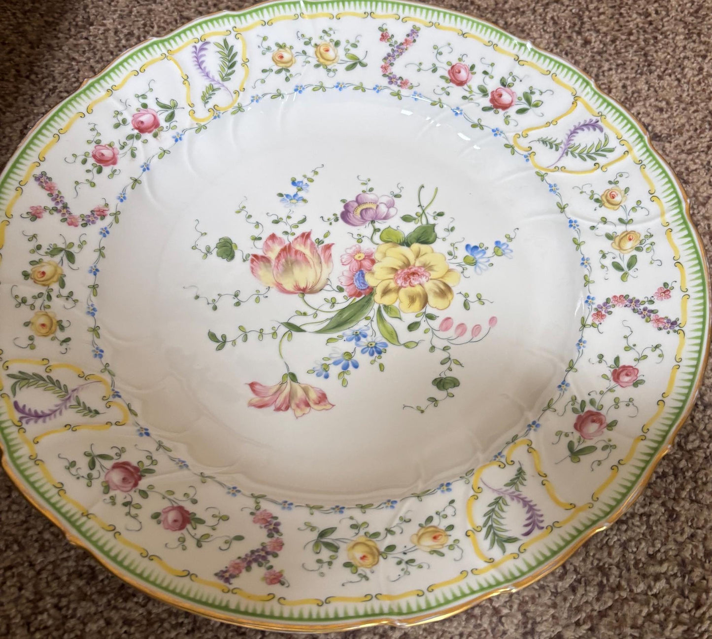 Antique SAXE Bohemian Hand Painted Platter Flowers Large Plate RARE Lover Antiques and Vintage