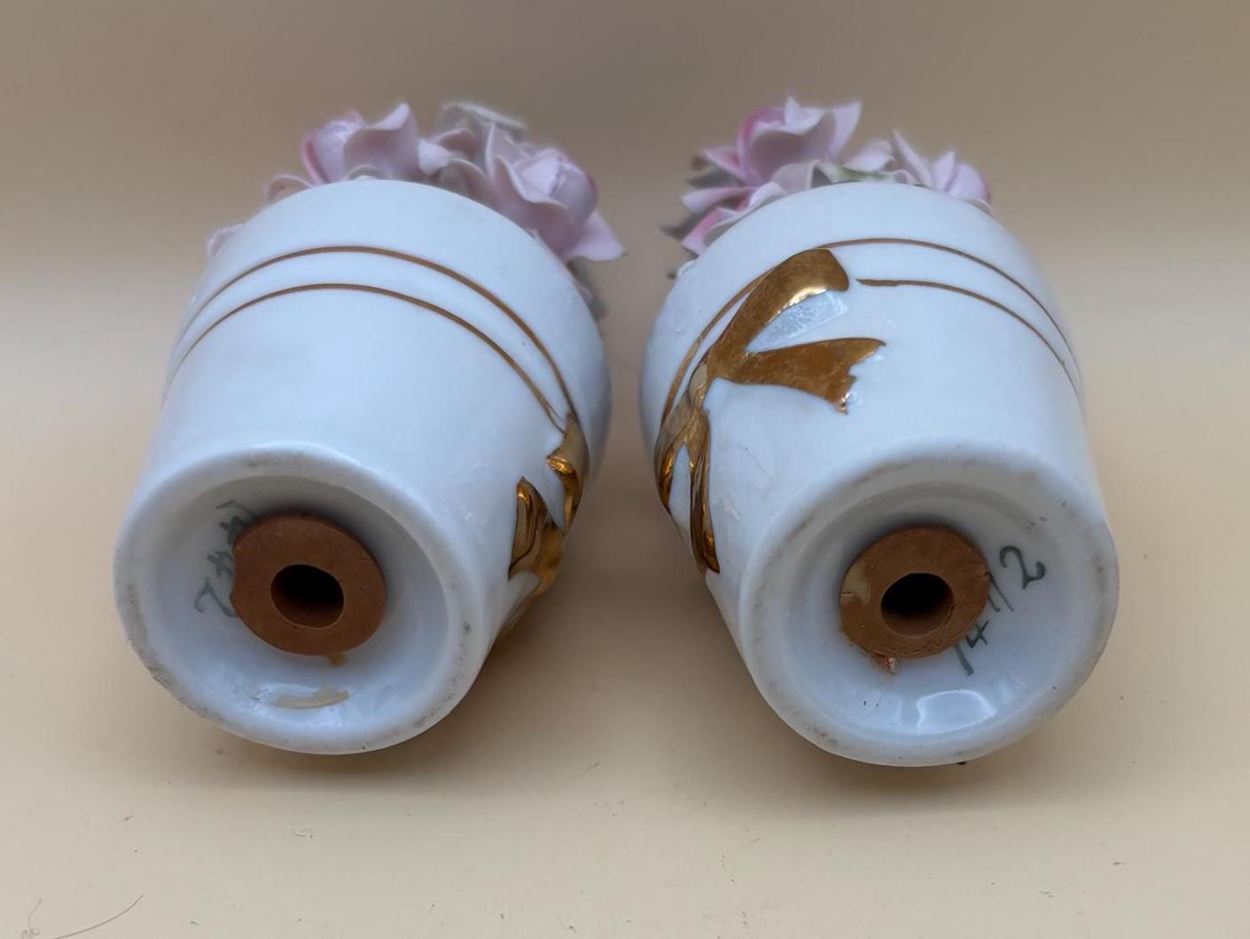 Vintage Capodimonte Roses Style Salt & Pepper Shakers Numbered Lover Antiques and Vintage