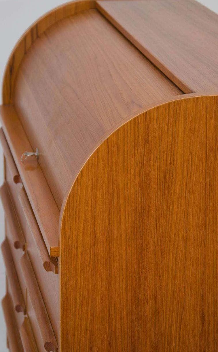 Mid Century Modern Scandinavian Roll Top Secretary with Pull Out Desk Surface and Organization Danish Teak Desk Lover Antiques and Vintage