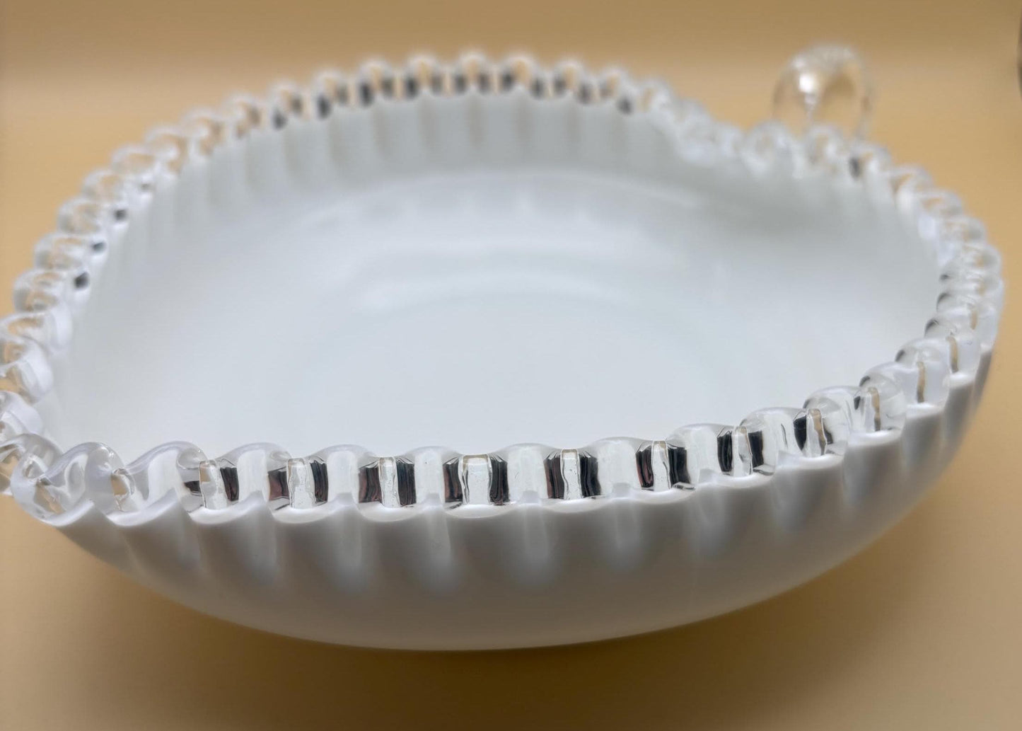 Fenton Milk Glass Hobnail Ruffled Heart Bowl Bonbon Dish with Handle Ruffled Art Glass Lover Antiques and Vintage