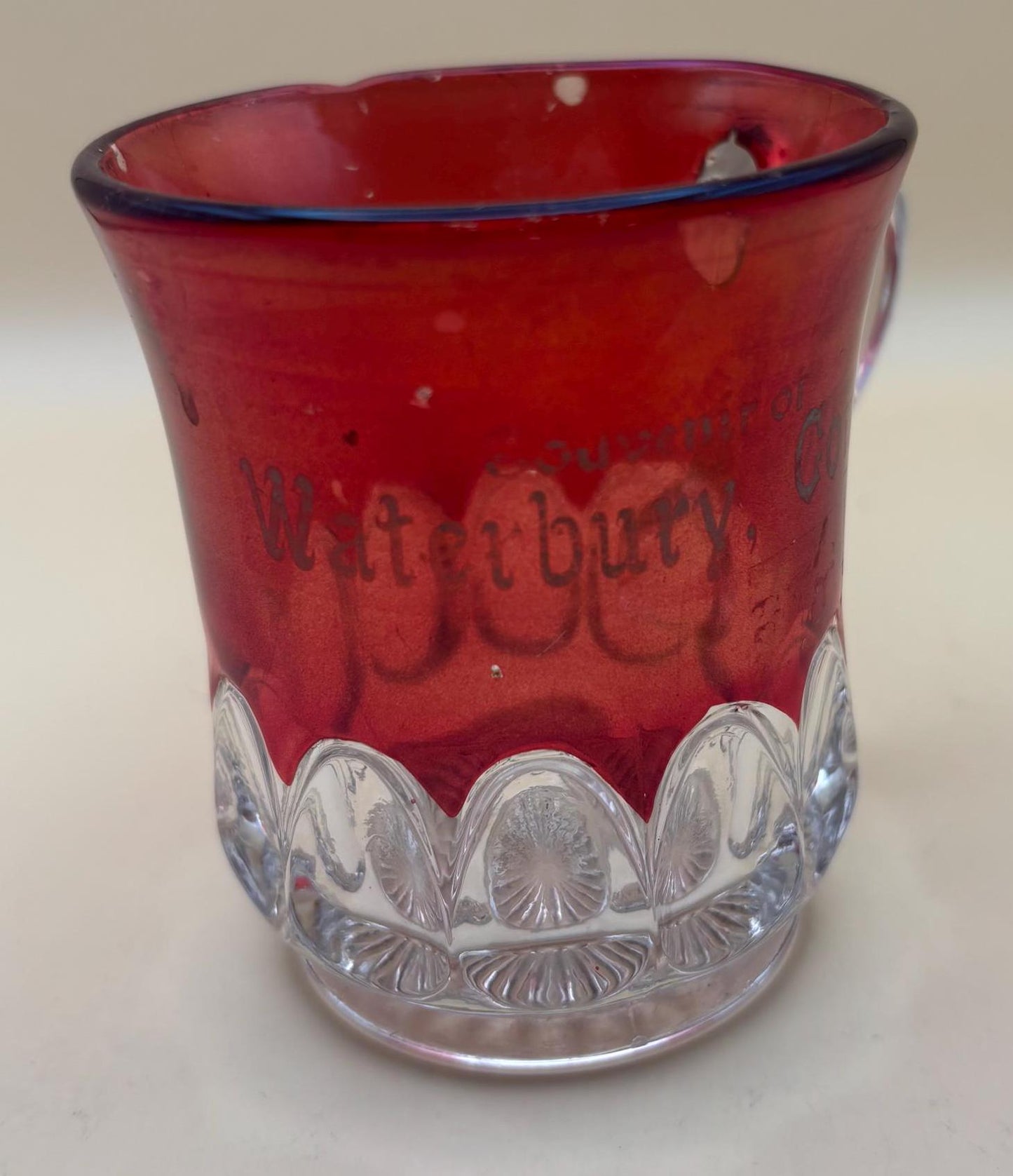 Vintage Cranberry Glass Cup Waterbury Connecticut Bohemian Mug or Spooner Lover Antiques and Vintage
