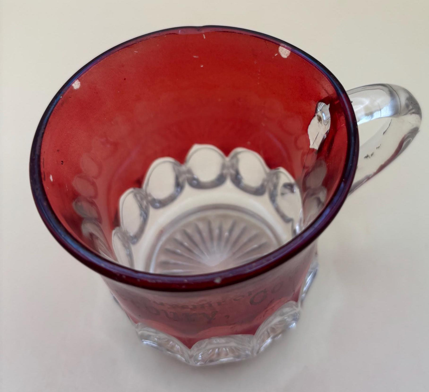 Vintage Cranberry Glass Cup Waterbury Connecticut Bohemian Mug or Spooner Lover Antiques and Vintage