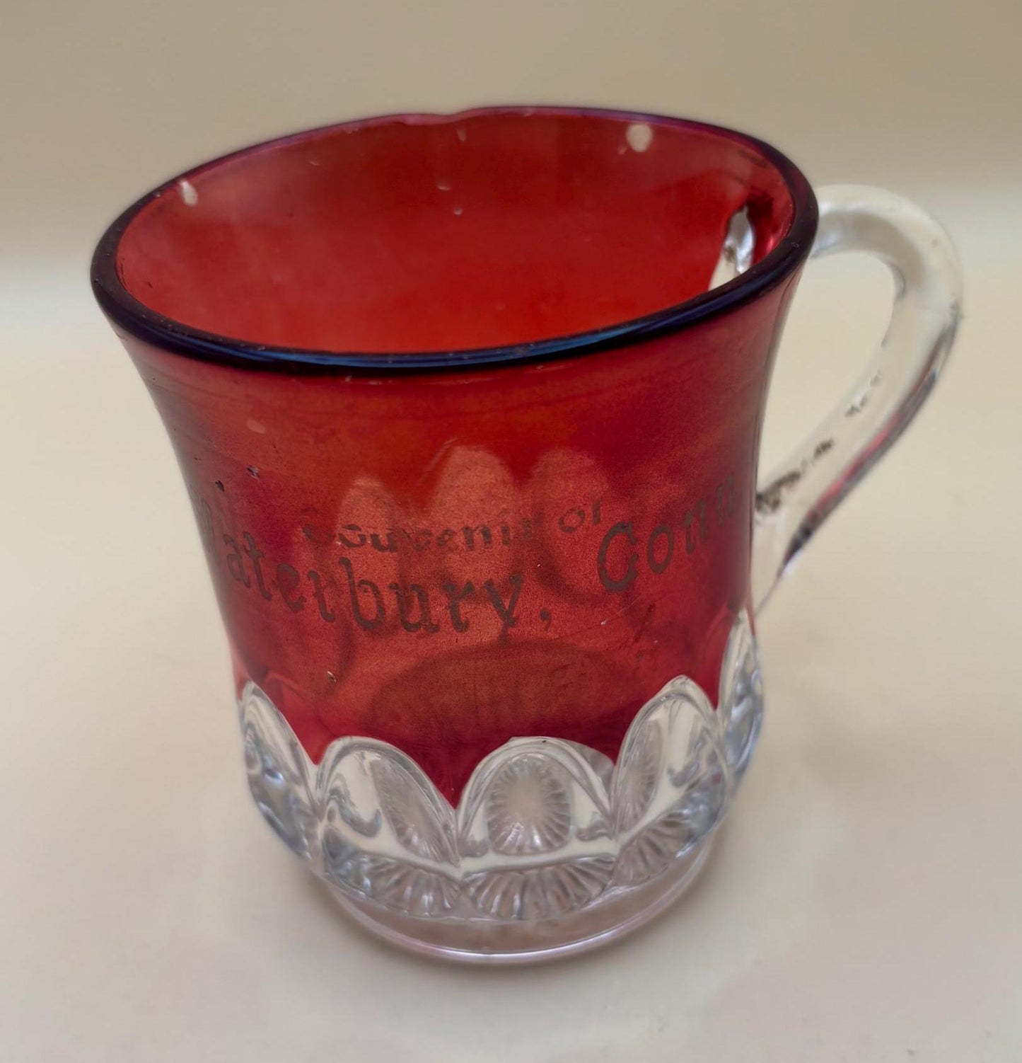 Vintage Cranberry Glass Cup Waterbury Connecticut Bohemian Mug or Spooner Lover Antiques and Vintage