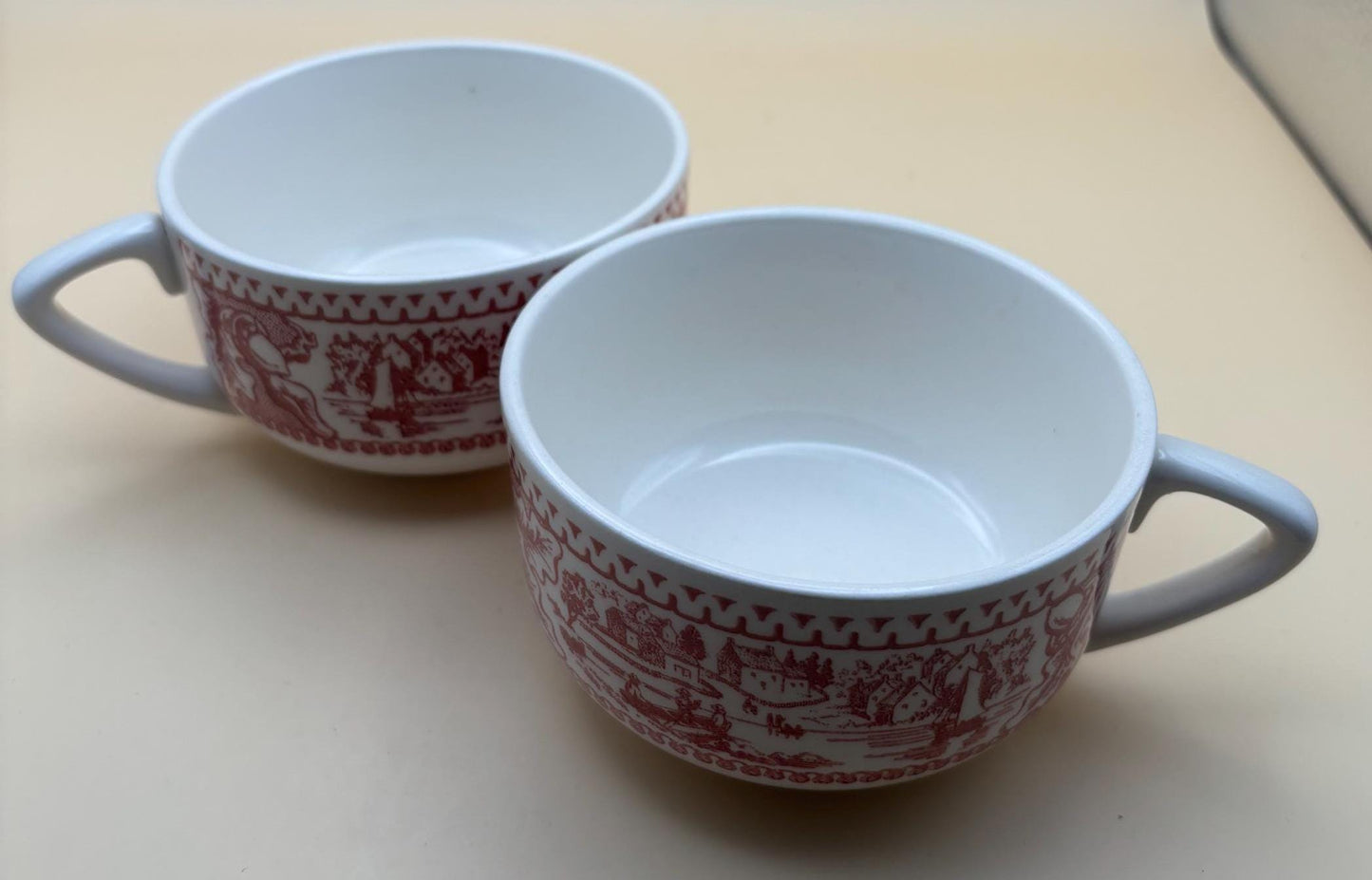 Vintage Red & White Large Coffee Mug Transferware Red Cup Lover Antiques and Vintage
