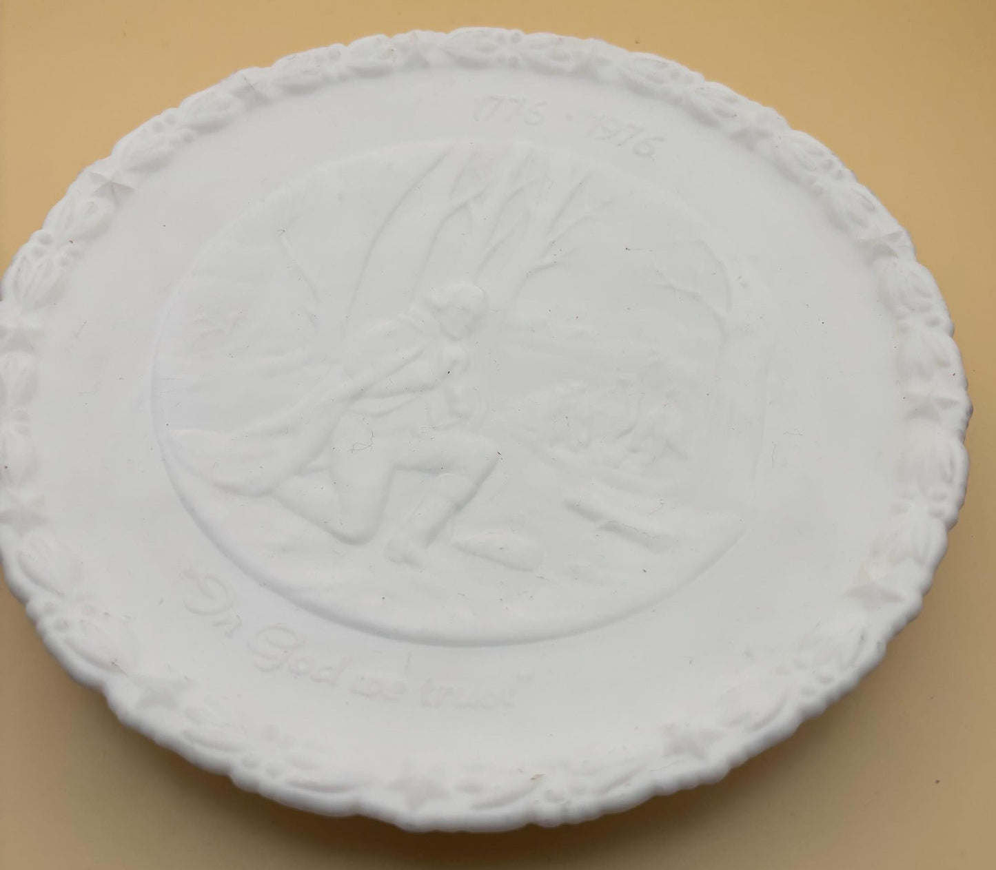 Vintage Fenton White Milk Glass Plate Bicentennial In God We Trust Collectible Plate Lover Antiques and Vintage