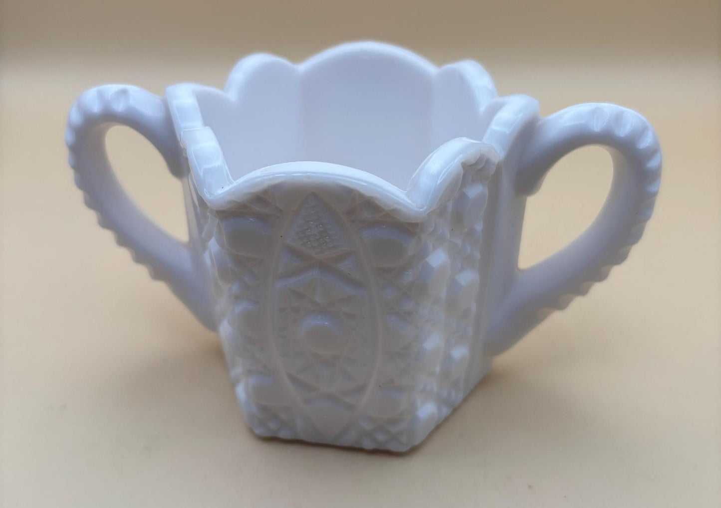 Vintage Rotec White Milk Glass Sugar Bowl Lover Antiques and Vintage