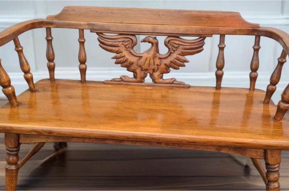 Cushman Colonial Creations Eagle Back Bench Rustic Seating Area Lover Antiques and Vintage