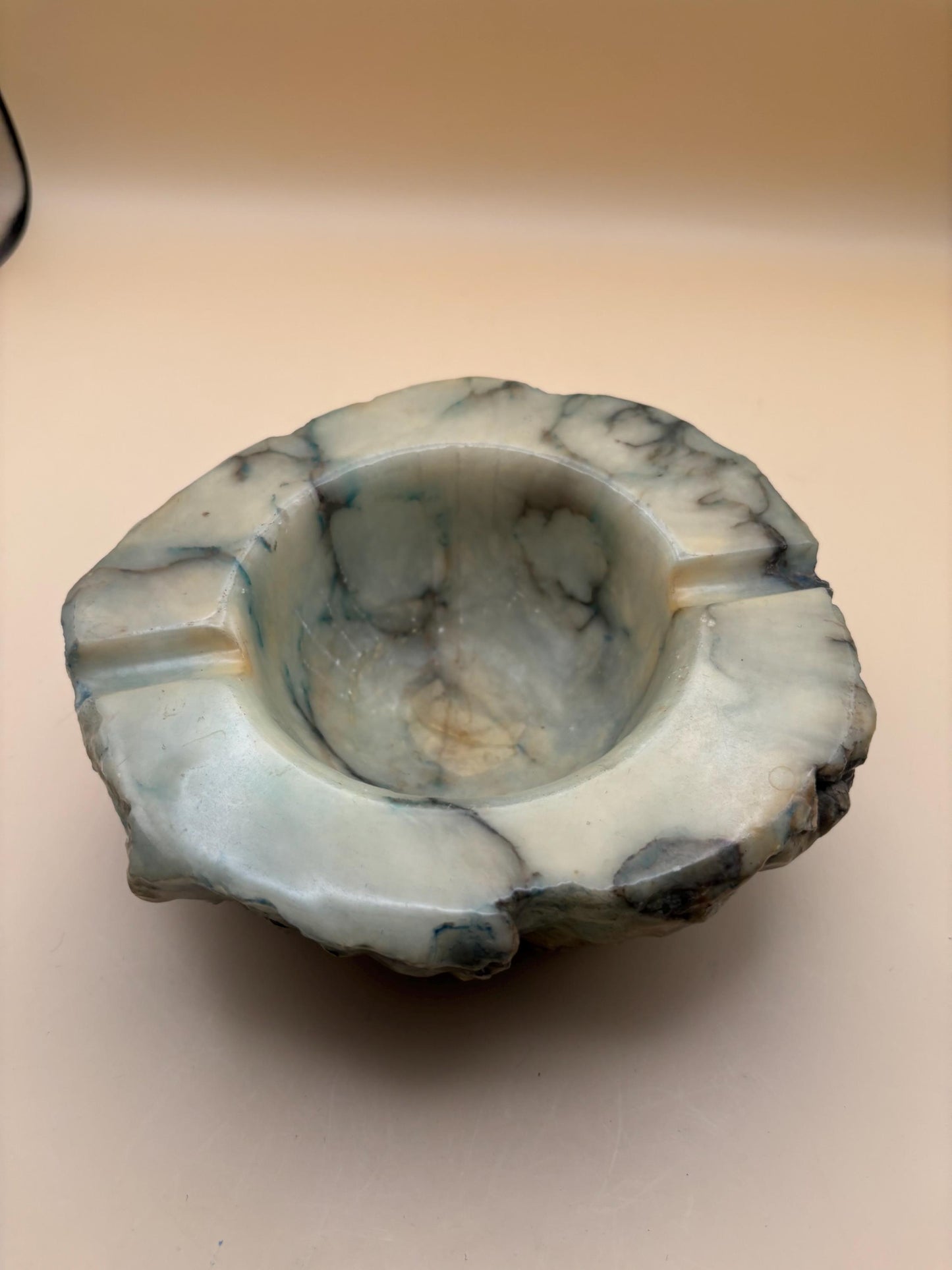 Vintage Italian Green Lime Marbleized Hand Carved Stone Ashtray From Italy Lover Antiques and Vintage