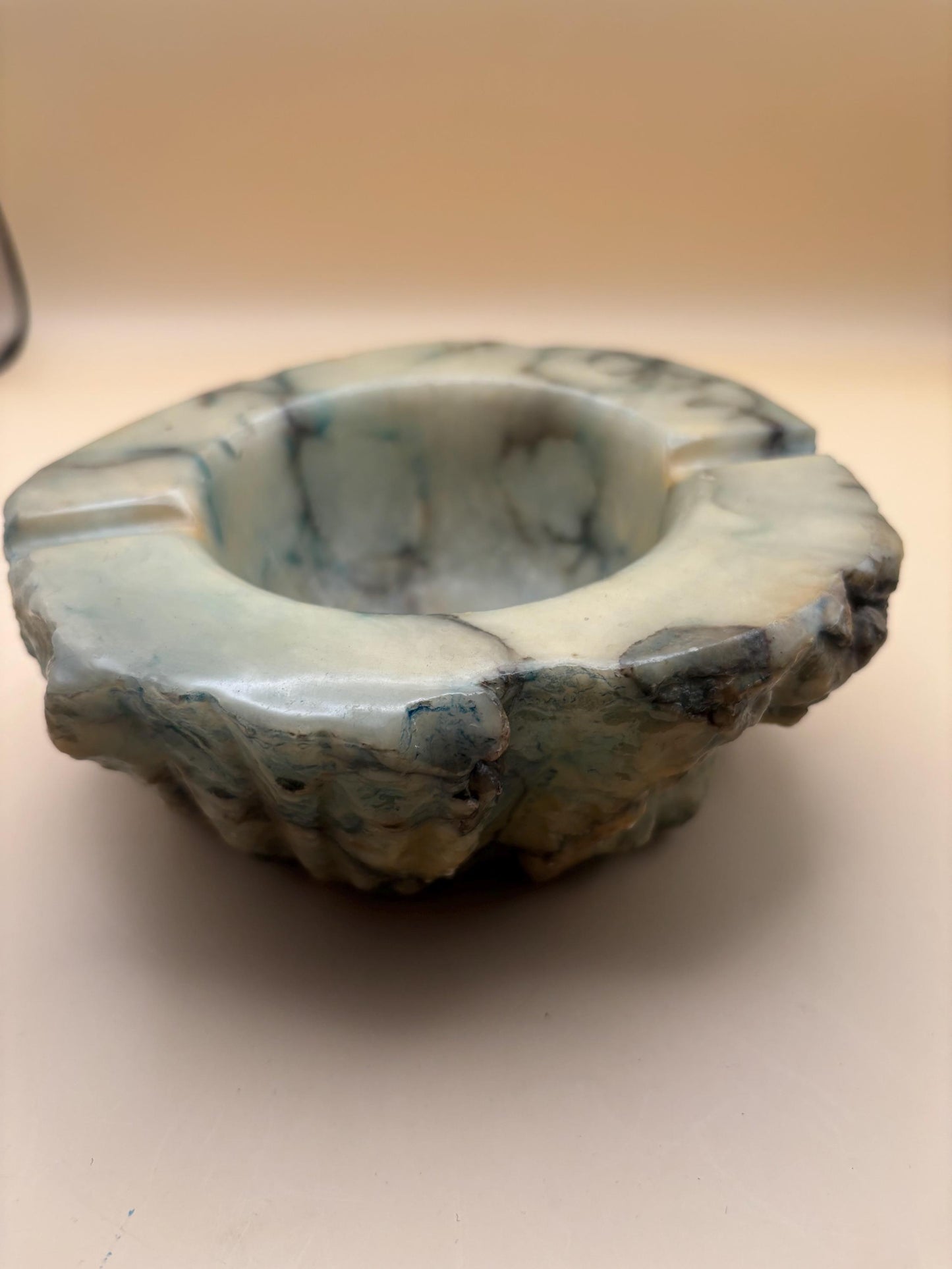 Vintage Italian Green Lime Marbleized Hand Carved Stone Ashtray From Italy Lover Antiques and Vintage