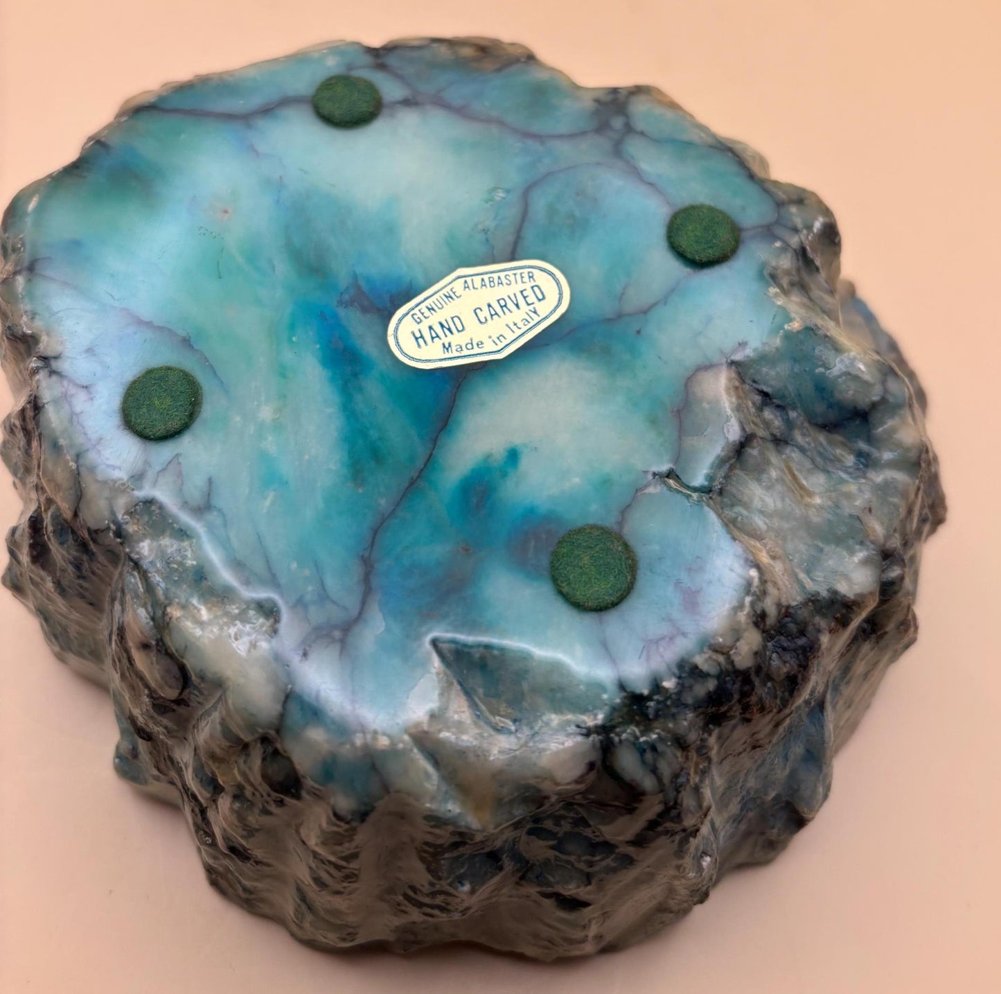 Vintage Italian Green Lime Marbleized Hand Carved Stone Ashtray From Italy Lover Antiques and Vintage