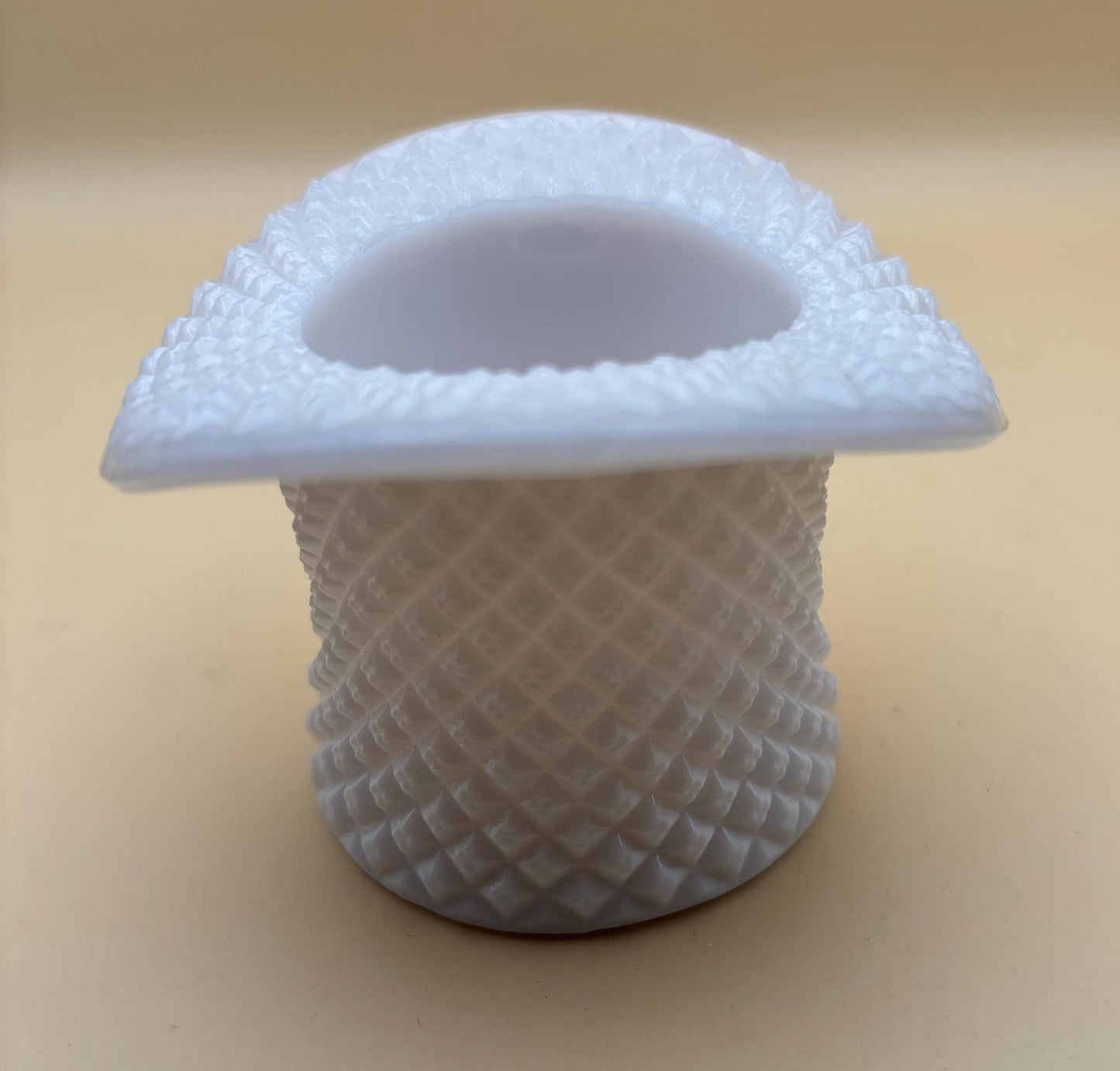 Vintage Fenton White Milk Glass Hat Diamond Cut Glass Art Lover Antiques and Vintage