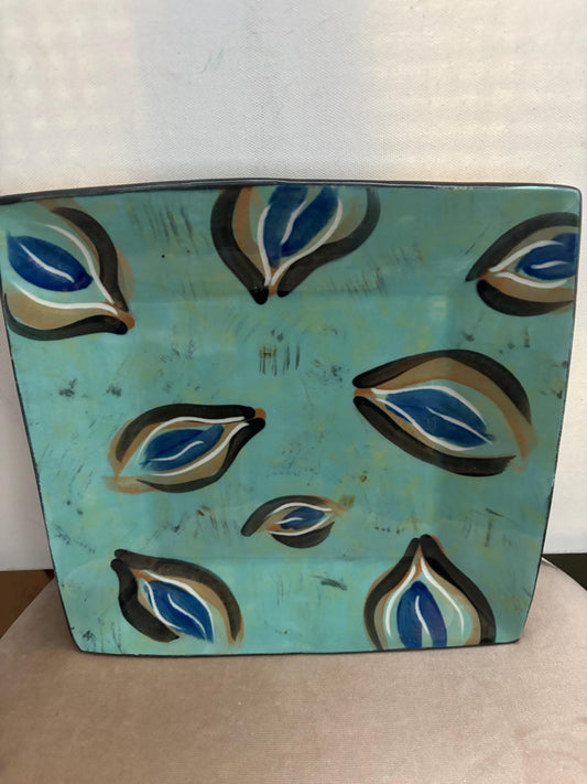 Vintage Green and Blue Square Tray Signed Gail Cohen Ceramic Large Tray Lover Antiques and Vintage