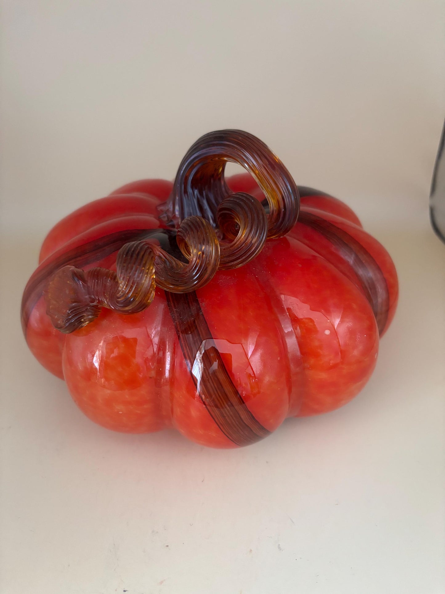 Vintage Orange Glass Pumpkin with Curly Stem Hand Blown Glass Pumpkin Art Lover Antiques and Vintage