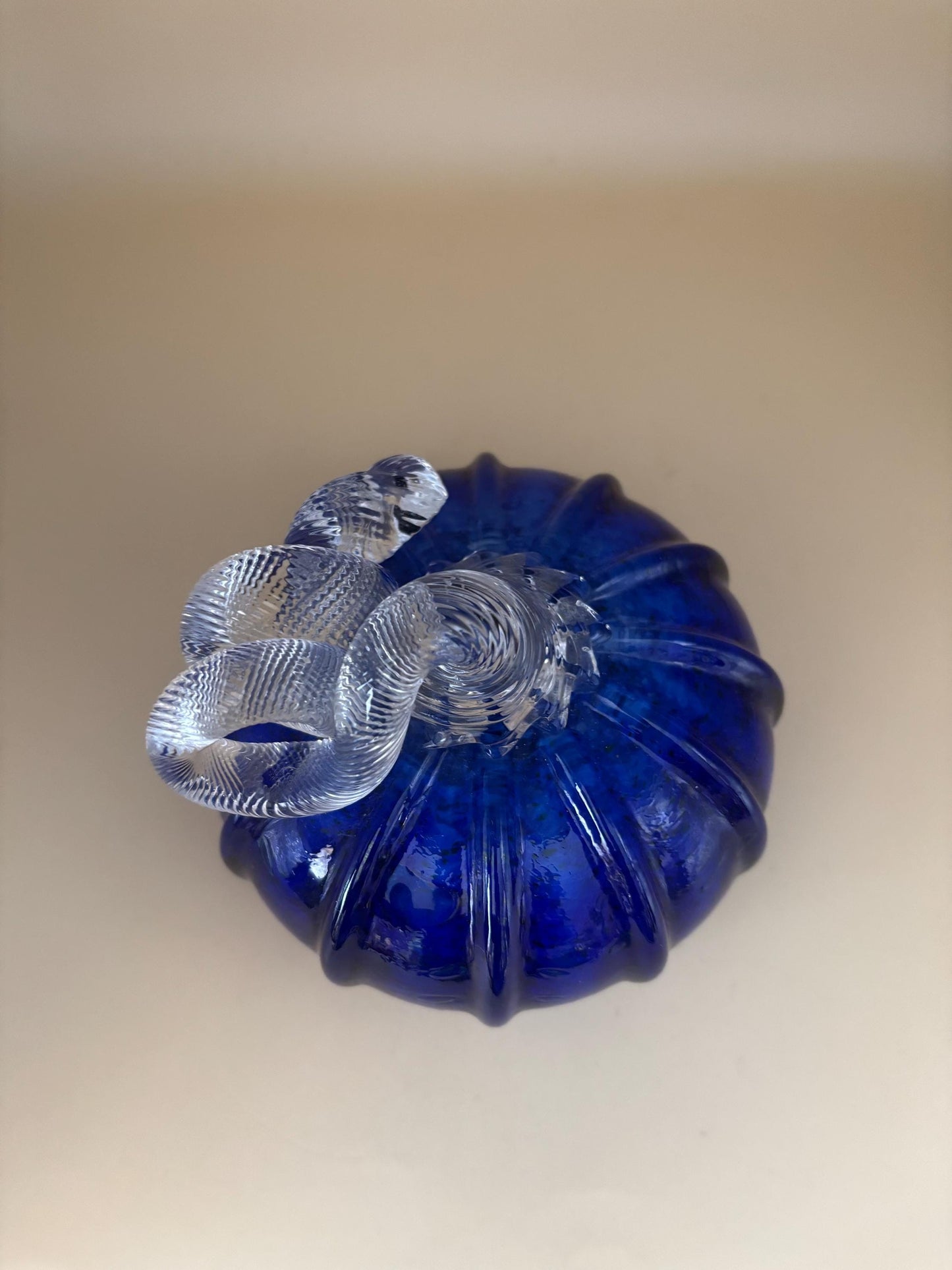 Vintage Cobalt Blue Glass Pumpkin with Curly Stem Hand Blown Glass Art Lover Antiques and Vintage