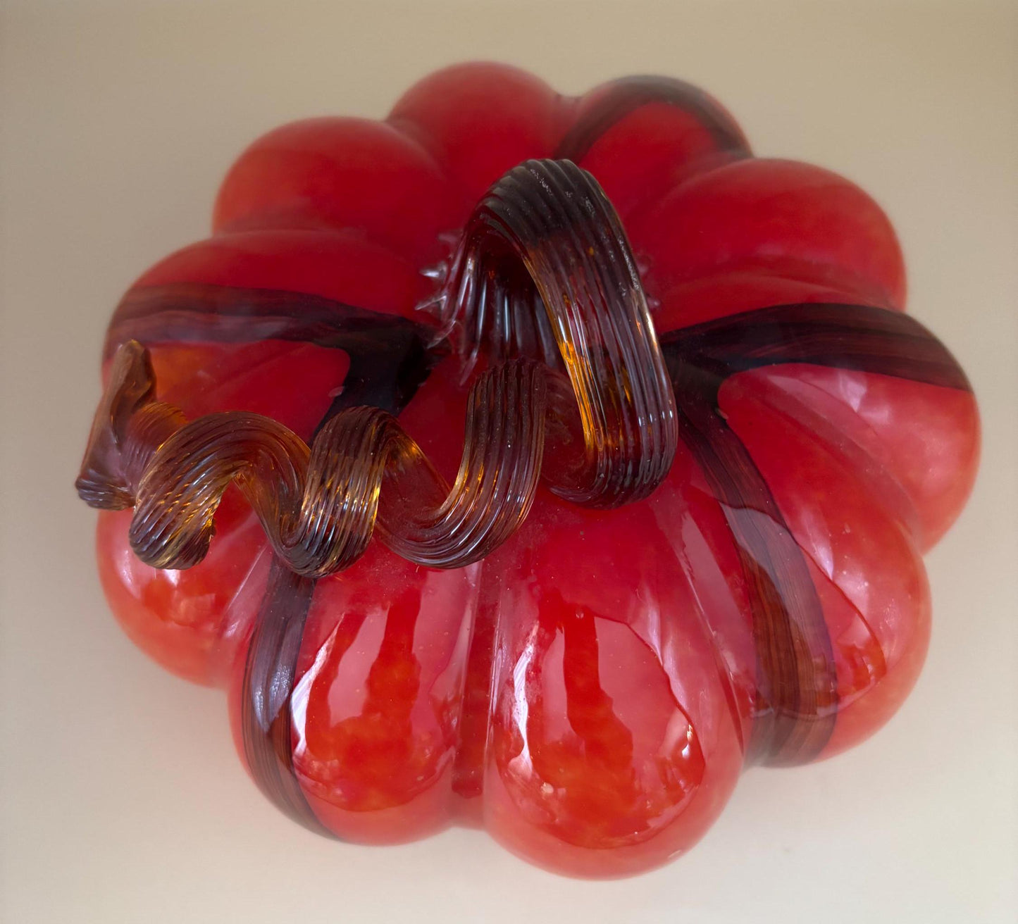 Vintage Orange Glass Pumpkin with Curly Stem Hand Blown Glass Pumpkin Art Lover Antiques and Vintage
