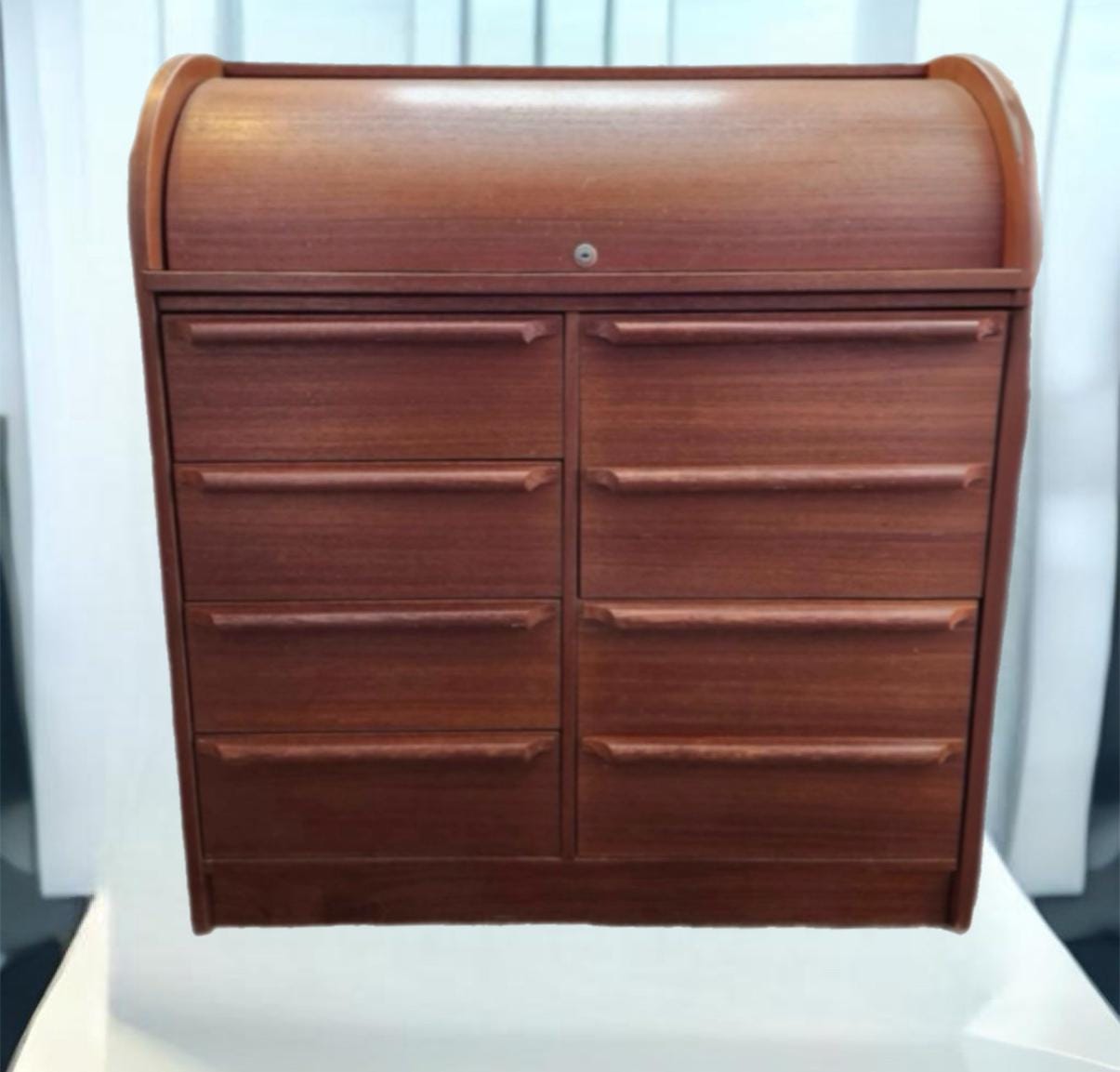 Mid Century Modern Scandinavian Roll Top Secretary with Pull Out Desk Surface and Organization Danish Teak Desk Lover Antiques and Vintage