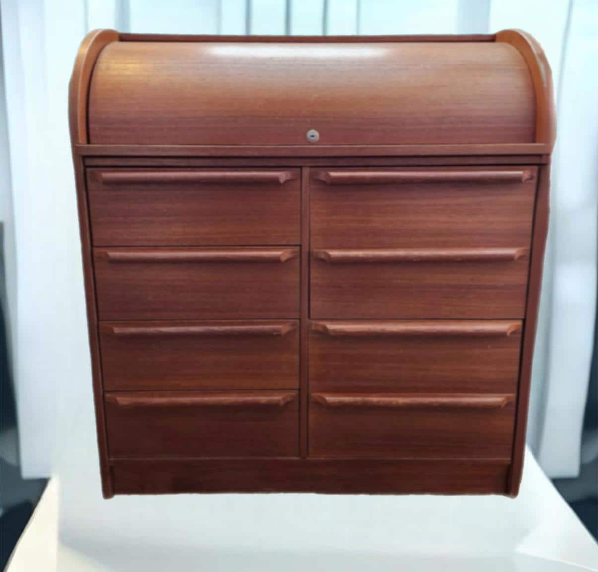Mid Century Modern Scandinavian Roll Top Secretary with Pull Out Desk Surface and Organization Danish Teak Desk Lover Antiques and Vintage