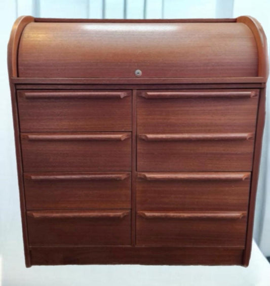 Mid Century Modern Scandinavian Roll Top Secretary with Pull Out Desk Surface and Organization Danish Teak Desk Lover Antiques and Vintage