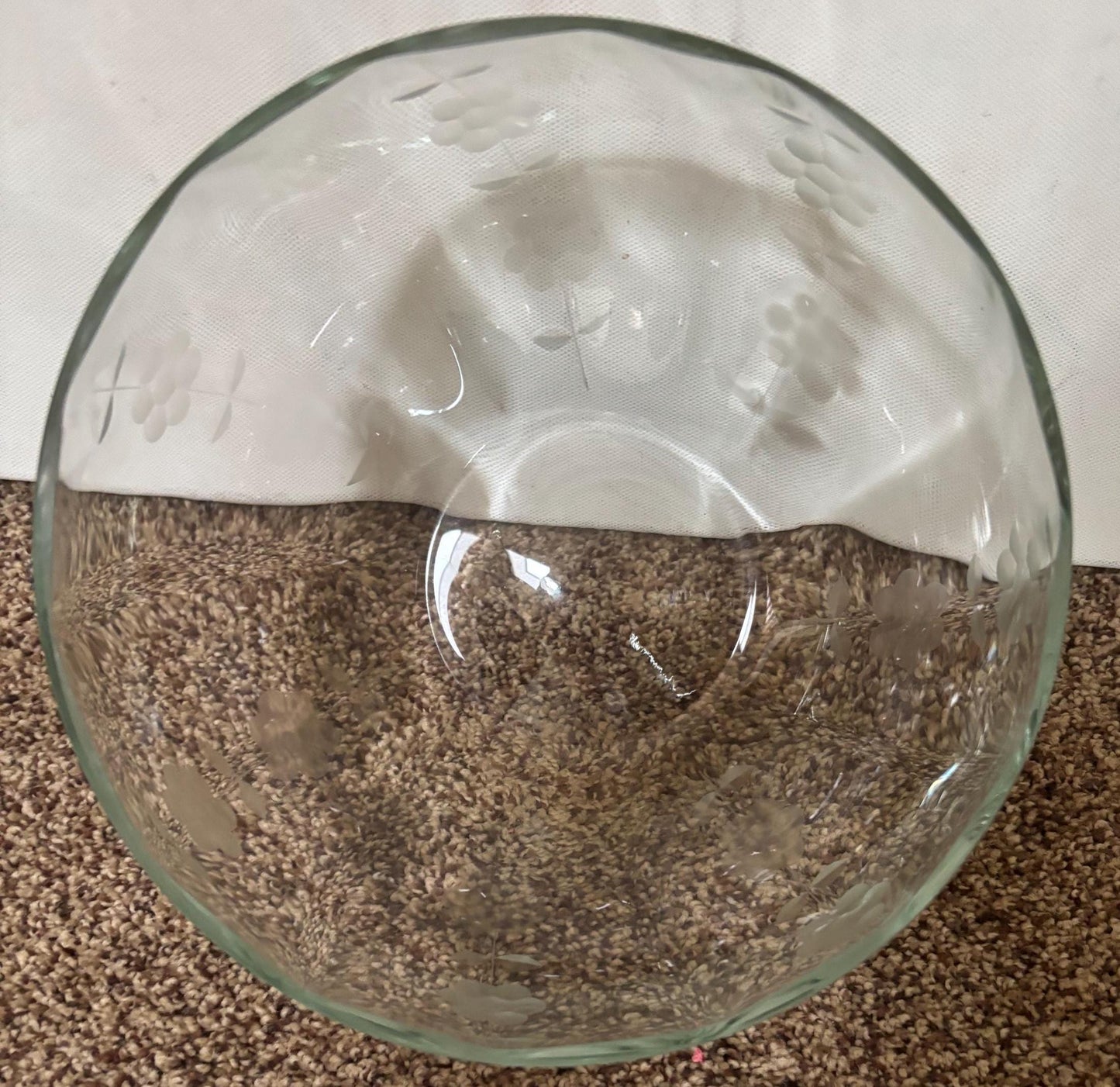 Vintage Crystal Glass Salad Bowl with Flower Etching Lover Antiques and Vintage