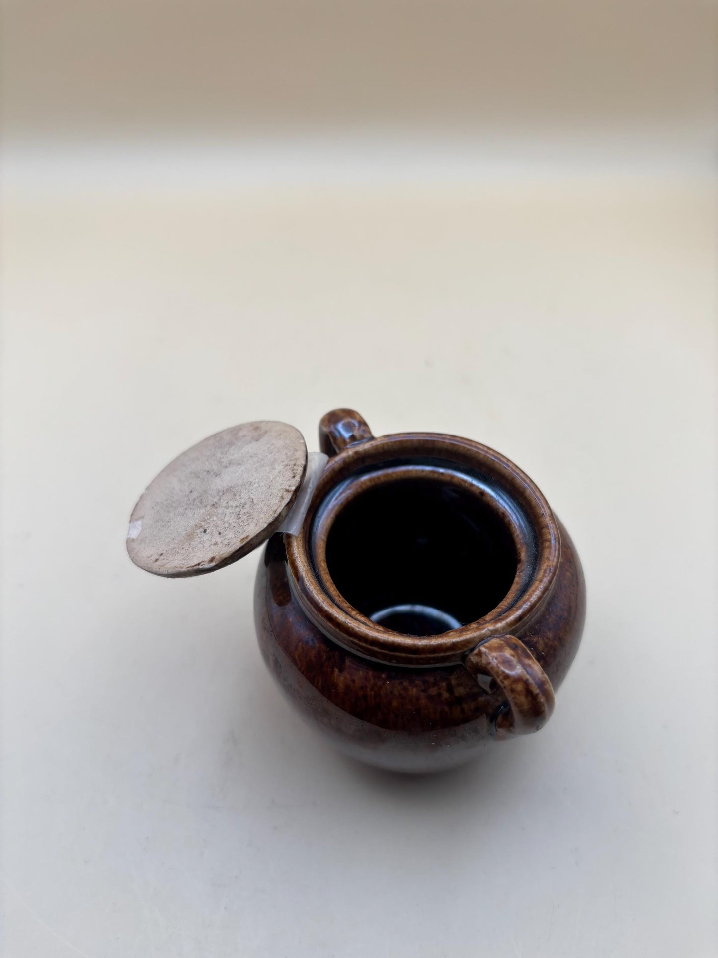 Antique Bennington Rockingham Stoneware Miniature Bean Pot Clay Pot with Lid Lover Antiques and Vintage