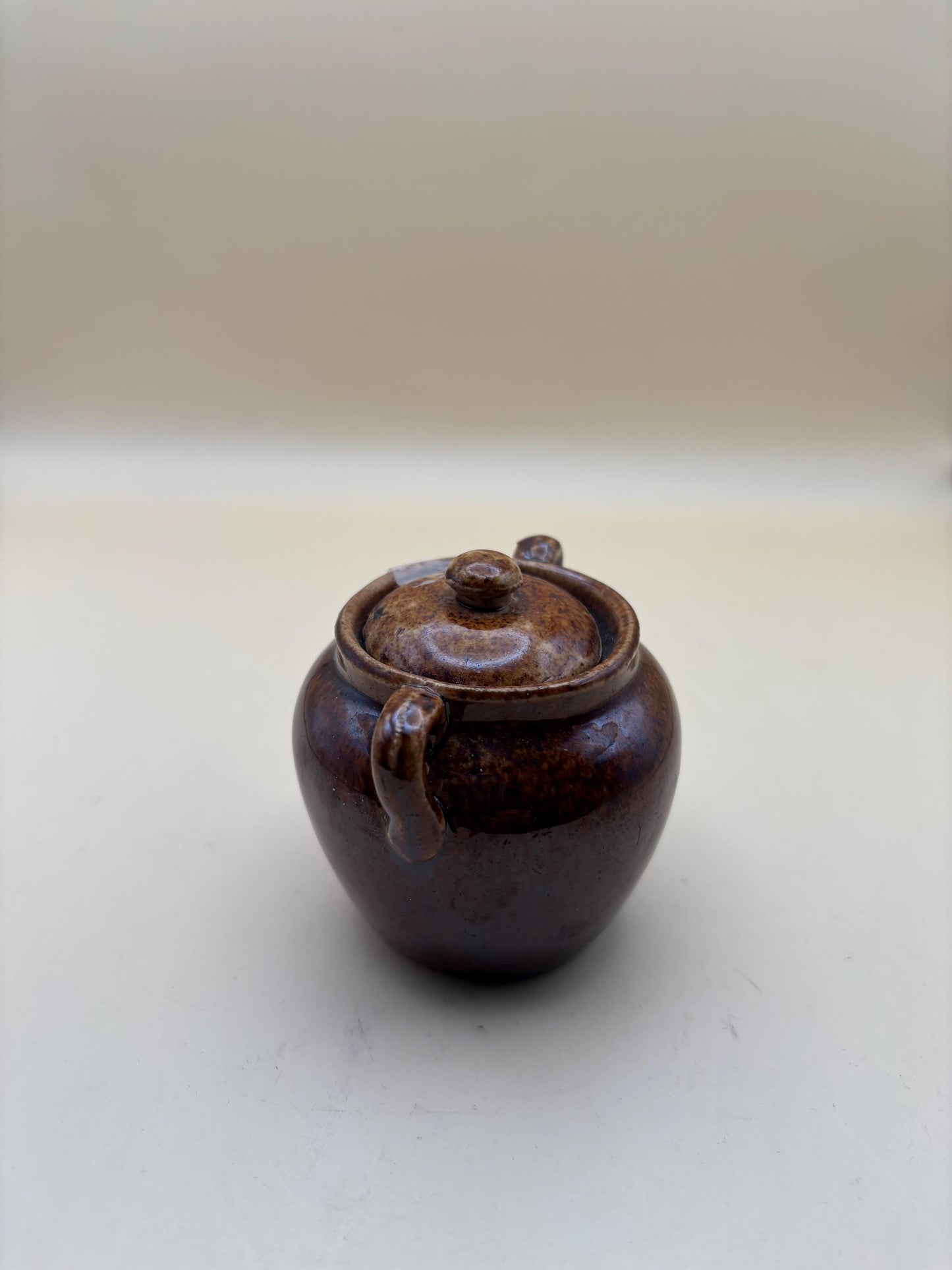Antique Bennington Rockingham Stoneware Miniature Bean Pot Clay Pot with Lid Lover Antiques and Vintage