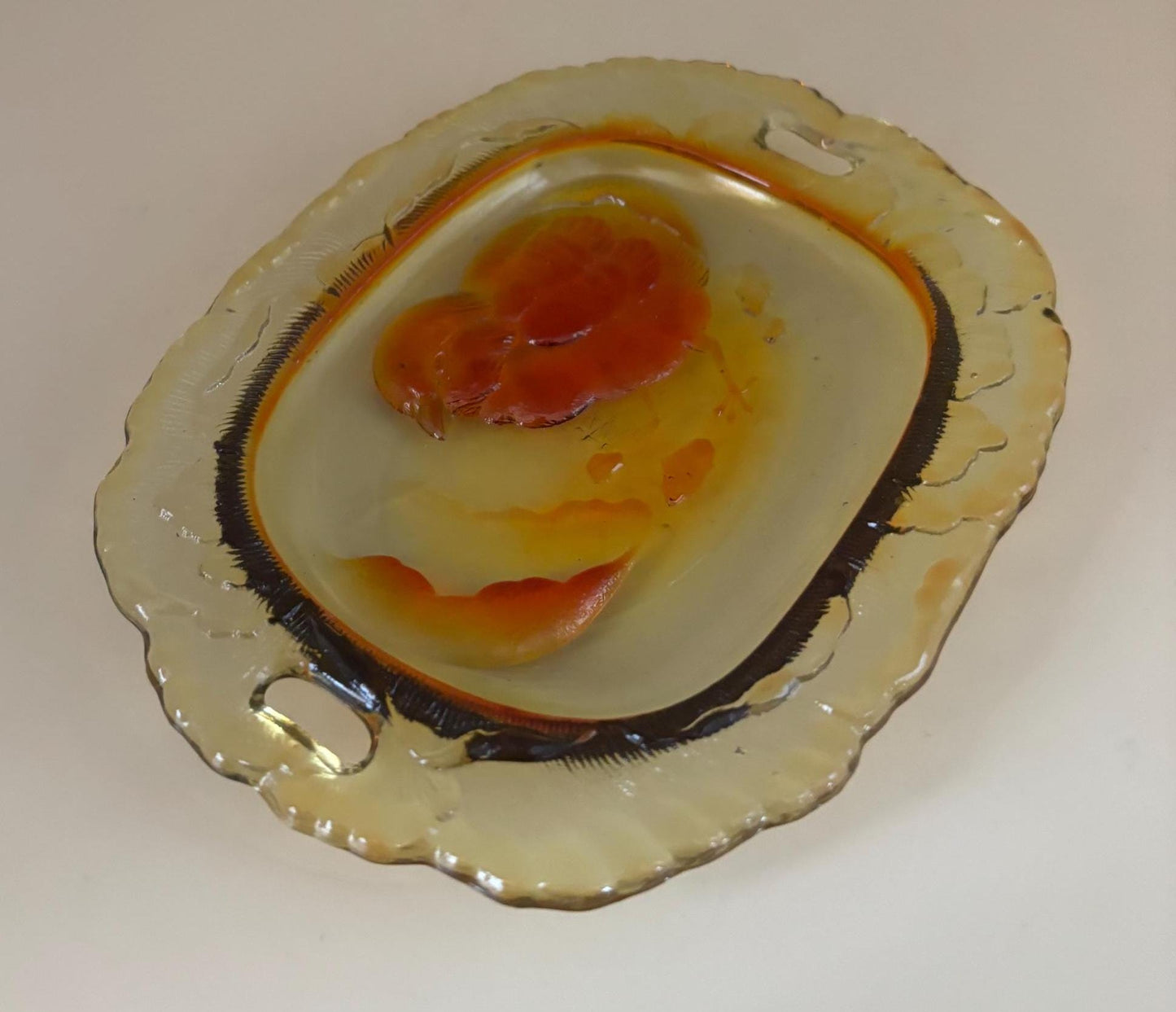 Vintage Amber Pressed Glass Plate with Chick Emerging from Egg Yellow Glass Art Small Plate Lover Antiques and Vintage