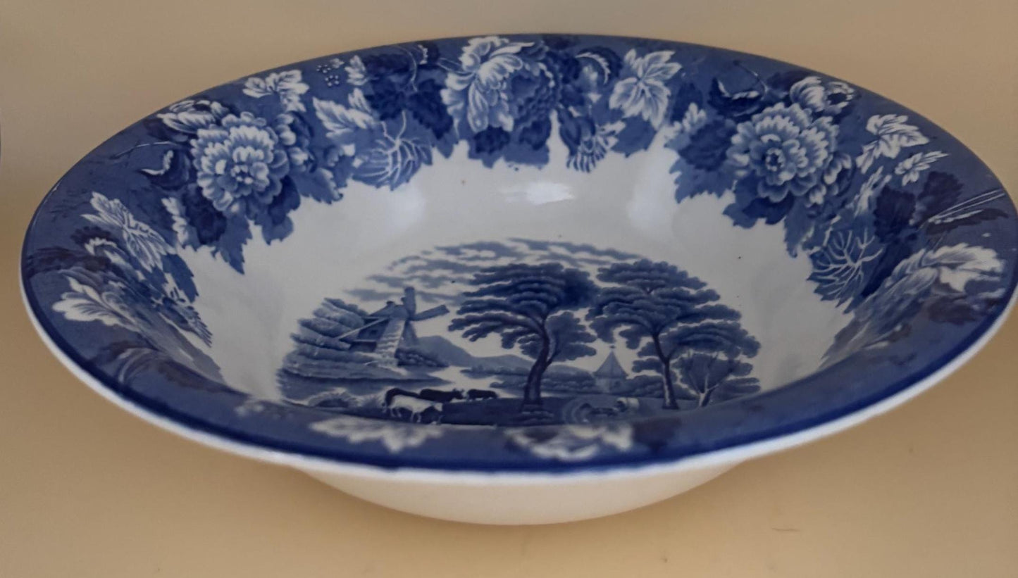 Enoch Wood's English Scenery Woods Ware Canton Wood & Sons of England Antique Blue and White Bowl Chinese Lover Antiques and Vintage