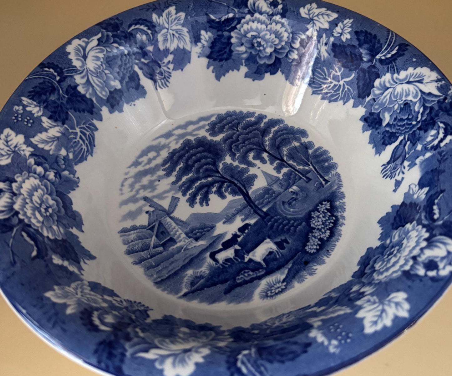 Enoch Wood's English Scenery Woods Ware Canton Wood & Sons of England Antique Blue and White Bowl Chinese Lover Antiques and Vintage