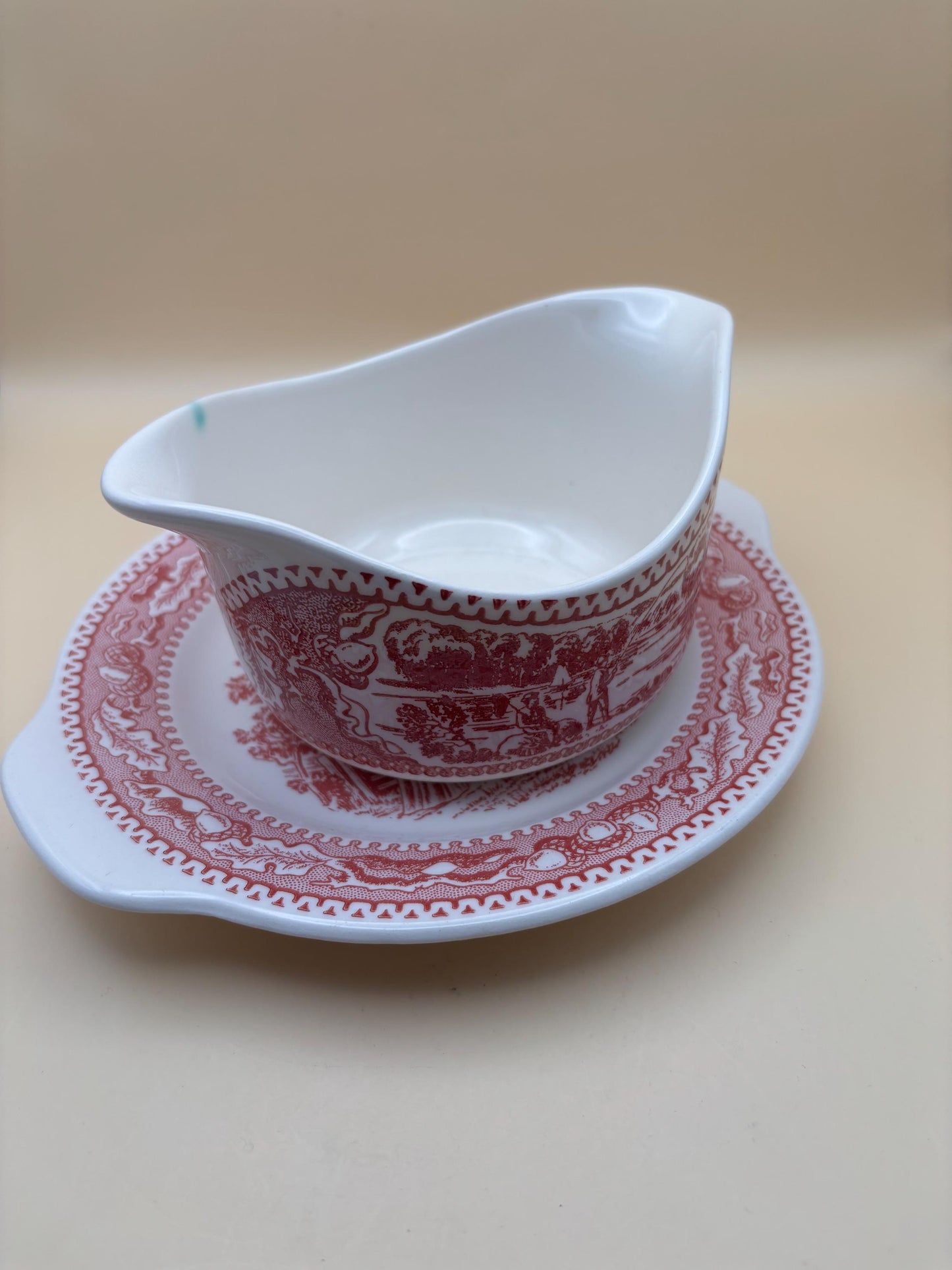 Vintage Red & White Gravy Dish and Saucer Set Lover Antiques and Vintage