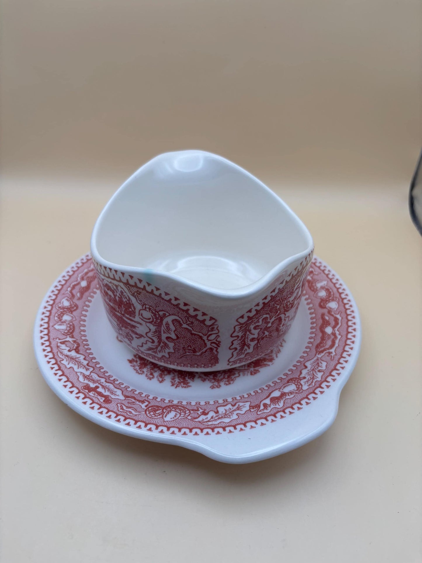 Vintage Red & White Gravy Dish and Saucer Set Lover Antiques and Vintage