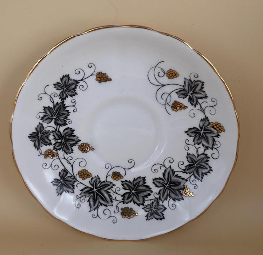 Vintage Tuscan English Bone China Saucer Black Grapes Vines with Gold Gilding Lover Antiques and Vintage