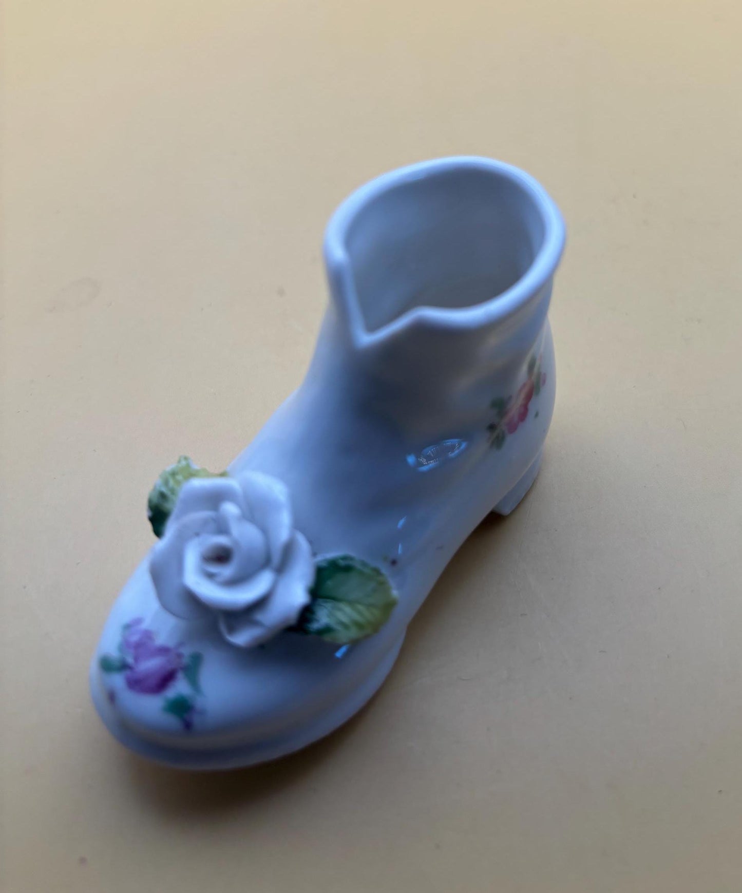 Vintage Miniature Porcelain Shoe with Rose Made in Germany White Flower Slipper German Shoe Lover Antiques and Vintage