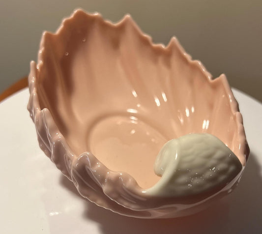 Vintage Lenox Pink Cream Porcelain Acanthus Leaf Nut Gilded Dish Gold Lining Ivory Vintage Ceramic Made in USA Lover Antiques