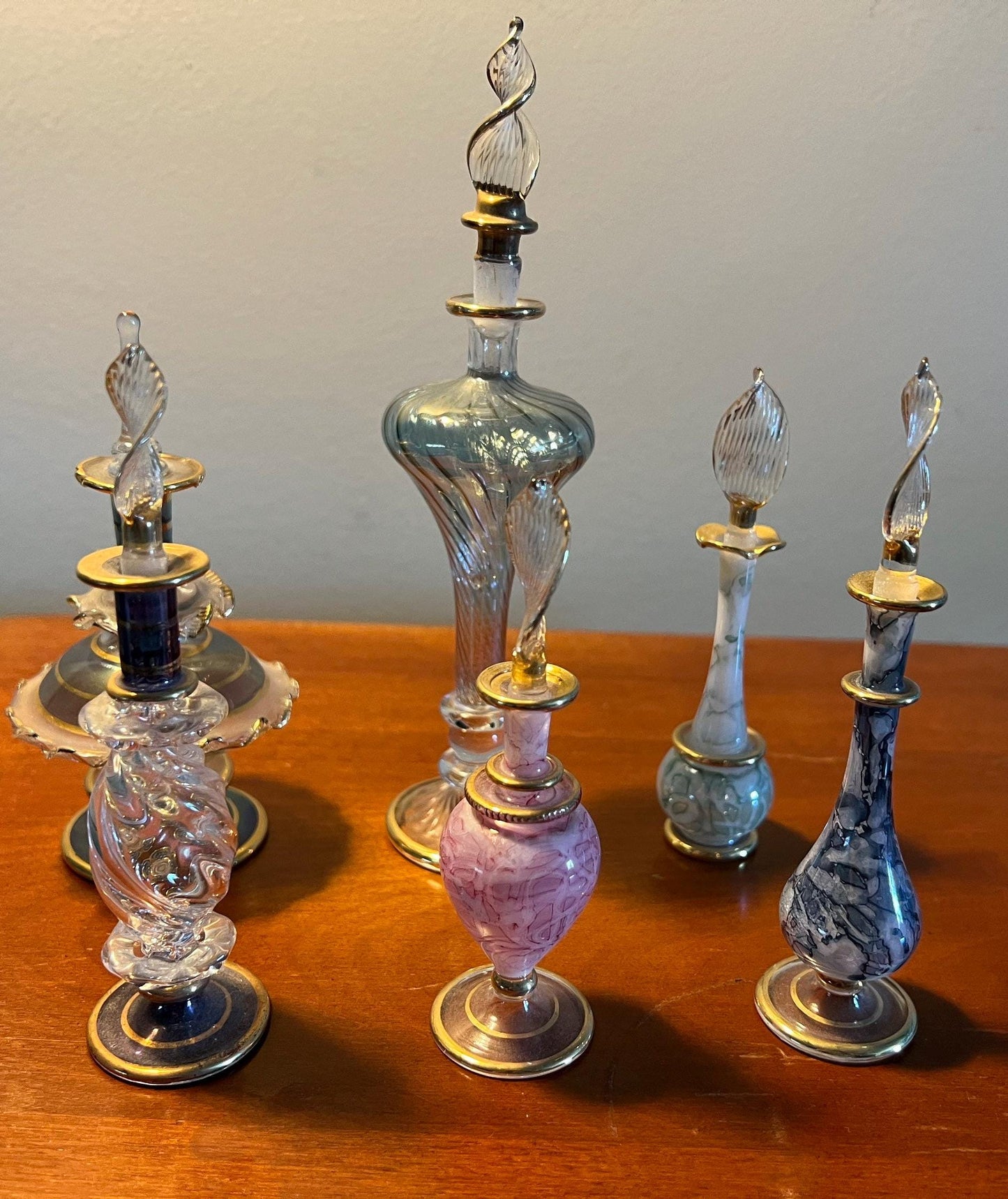 Vintage Perfume Bottle Collection of 6 Decanter, Gold Lined, Glass Art, Pretty Bottles,  Artsy, Lover Antiques and Vintage