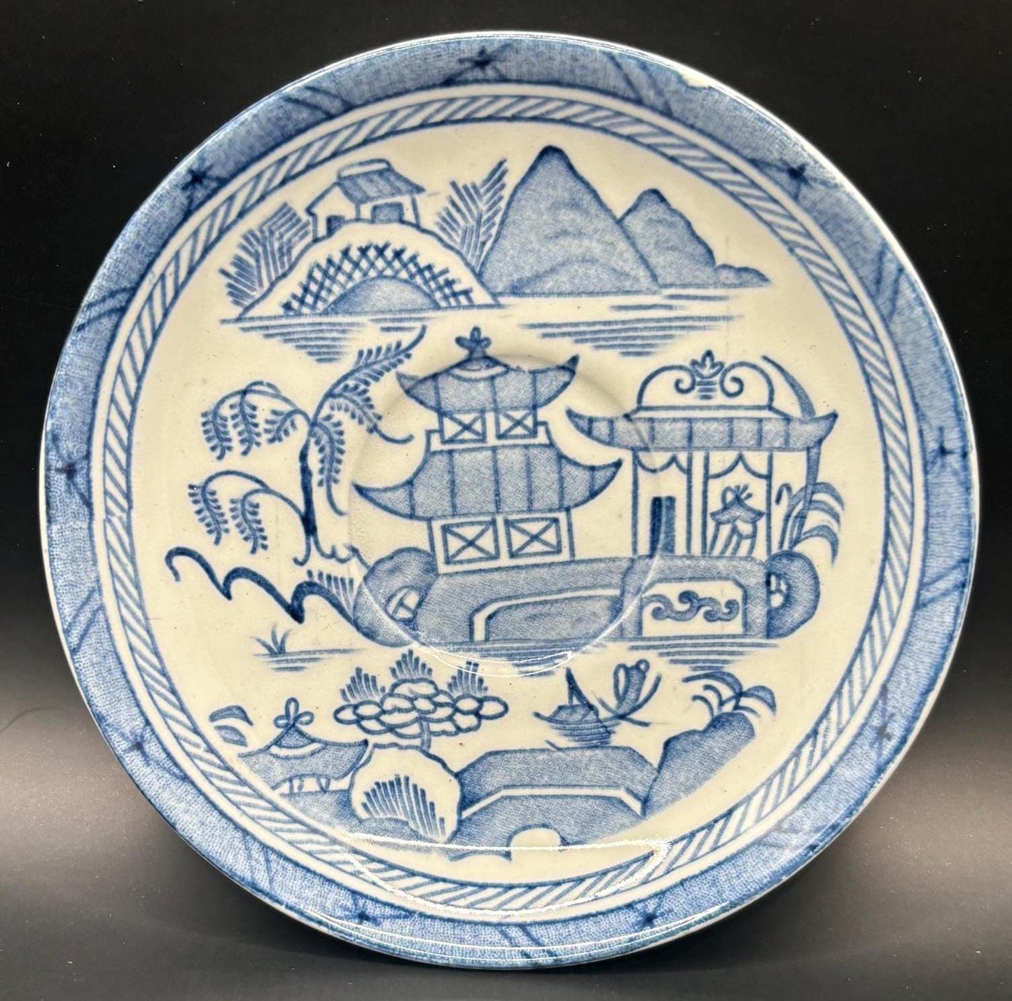 Canton Wood & Sons of England Antique Blue and White Saucer Woods Ware Plate Chinese Lover Antiques and Vintage