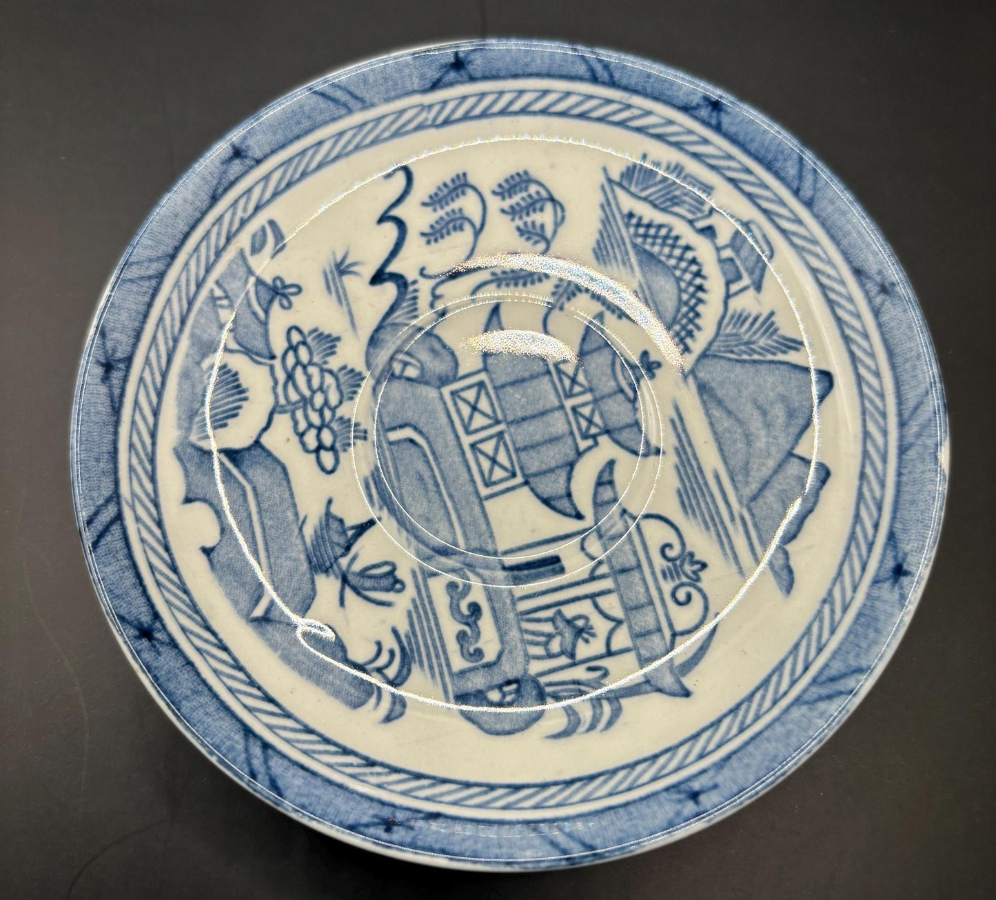 Canton Wood & Sons of England Antique Blue and White Saucer Woods Ware Plate Chinese Lover Antiques and Vintage