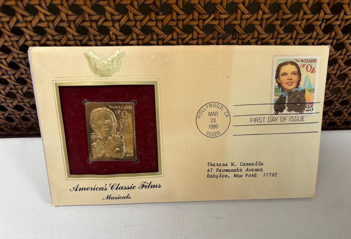 Dorothy From Wizard of Oz 22kt Gold Replica Stamp First Day Cover Plus Info Card Postal Commemorative Society March 23, 1990 Lover Antiques