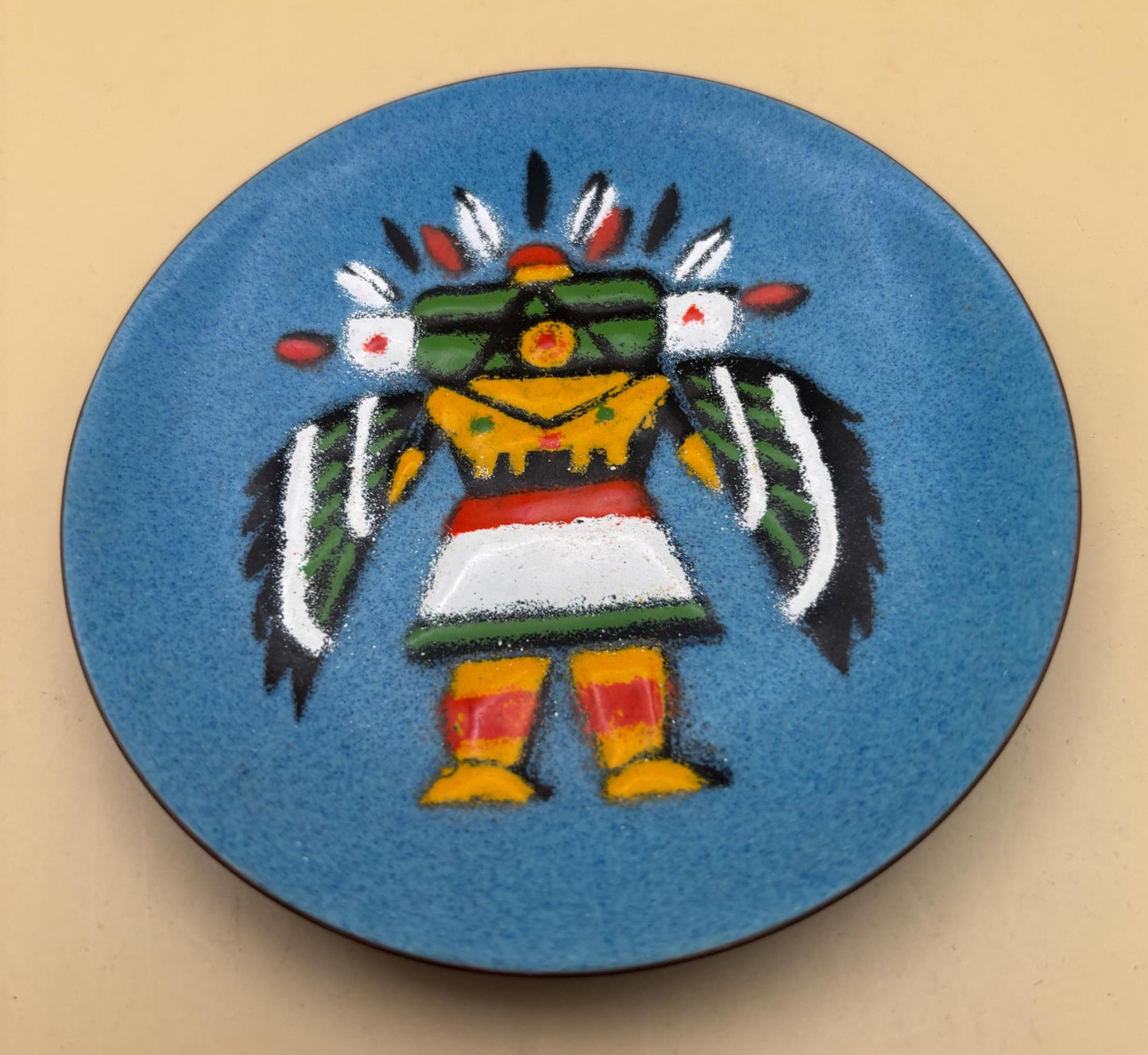 Vintage Indian Enamel on Copper Plate by Annemarie Davidson Handcrafted Enamels Sierra Madre, California Lover Antiques and Vintage