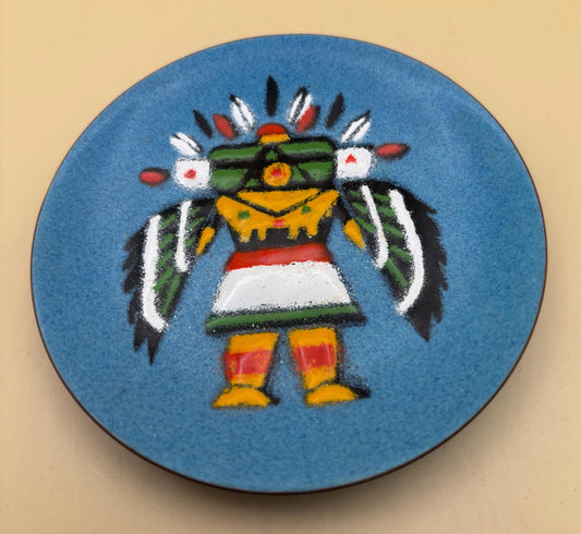 Vintage Indian Enamel on Copper Plate by Annemarie Davidson Handcrafted Enamels Sierra Madre, California Lover Antiques and Vintage