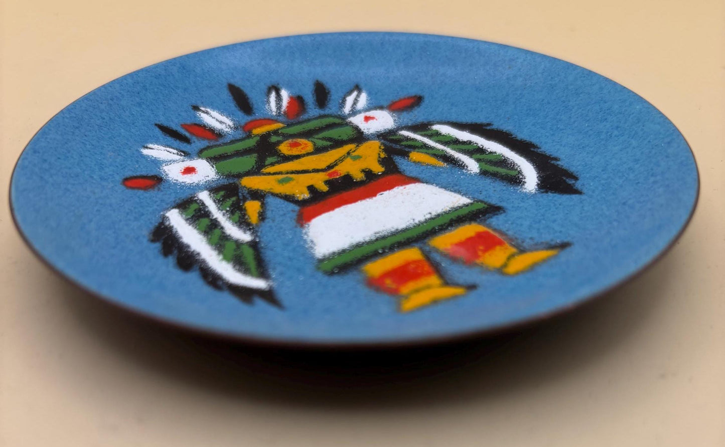 Vintage Indian Enamel on Copper Plate by Annemarie Davidson Handcrafted Enamels Sierra Madre, California Lover Antiques and Vintage