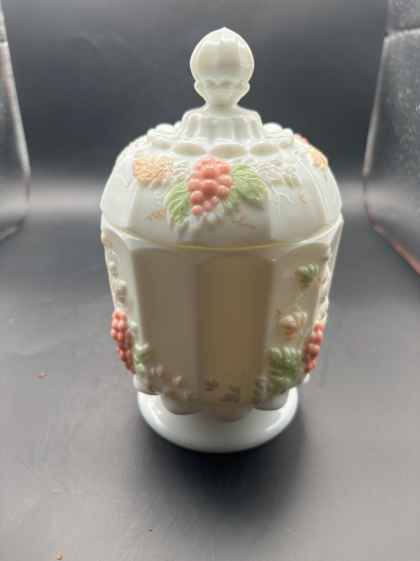 Vintage Westmoreland Lidded Compote Candy Dish Autumn Grape Design Lover Antiques and Vintage