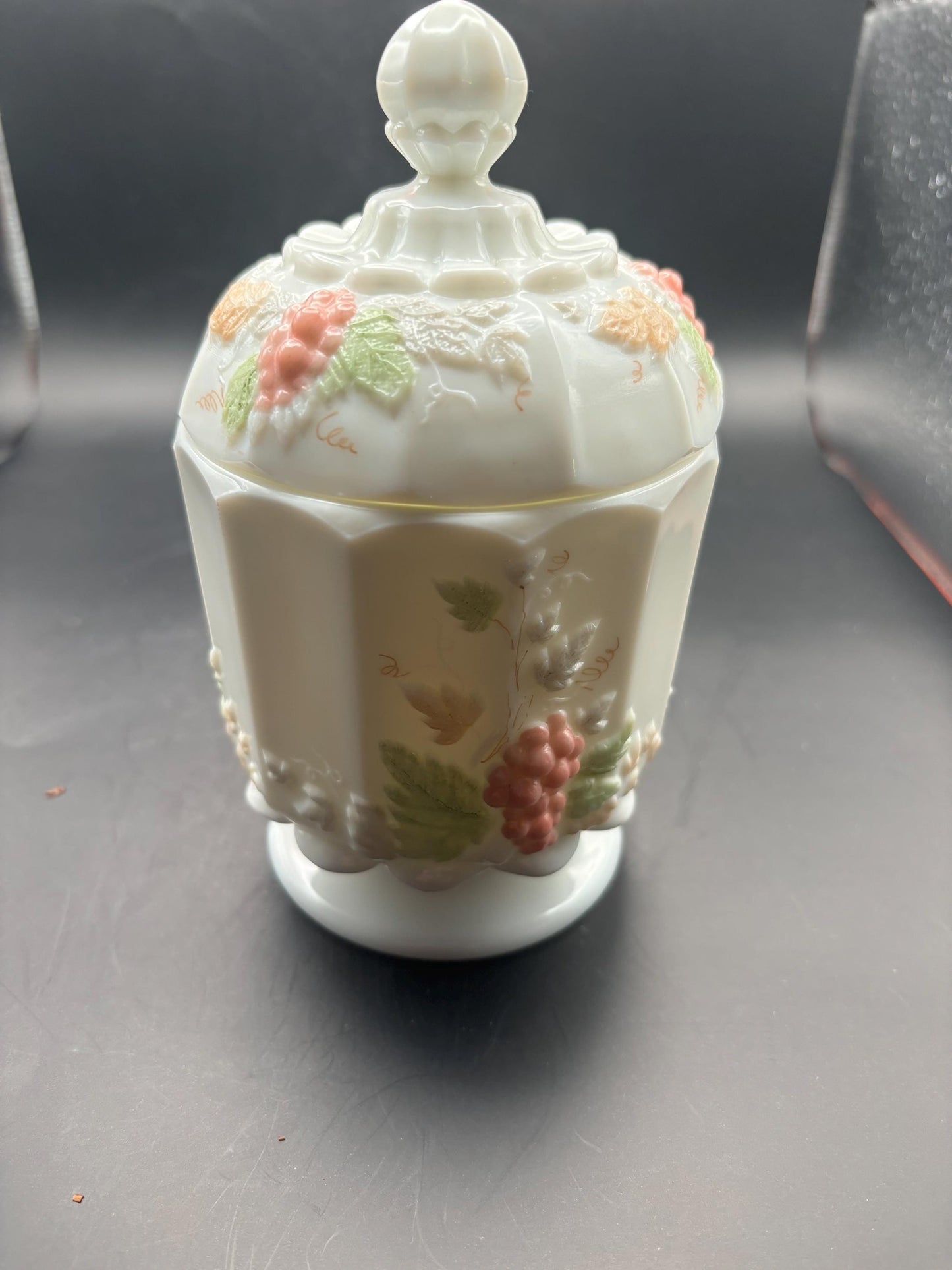 Vintage Westmoreland Lidded Compote Candy Dish Autumn Grape Design Lover Antiques and Vintage