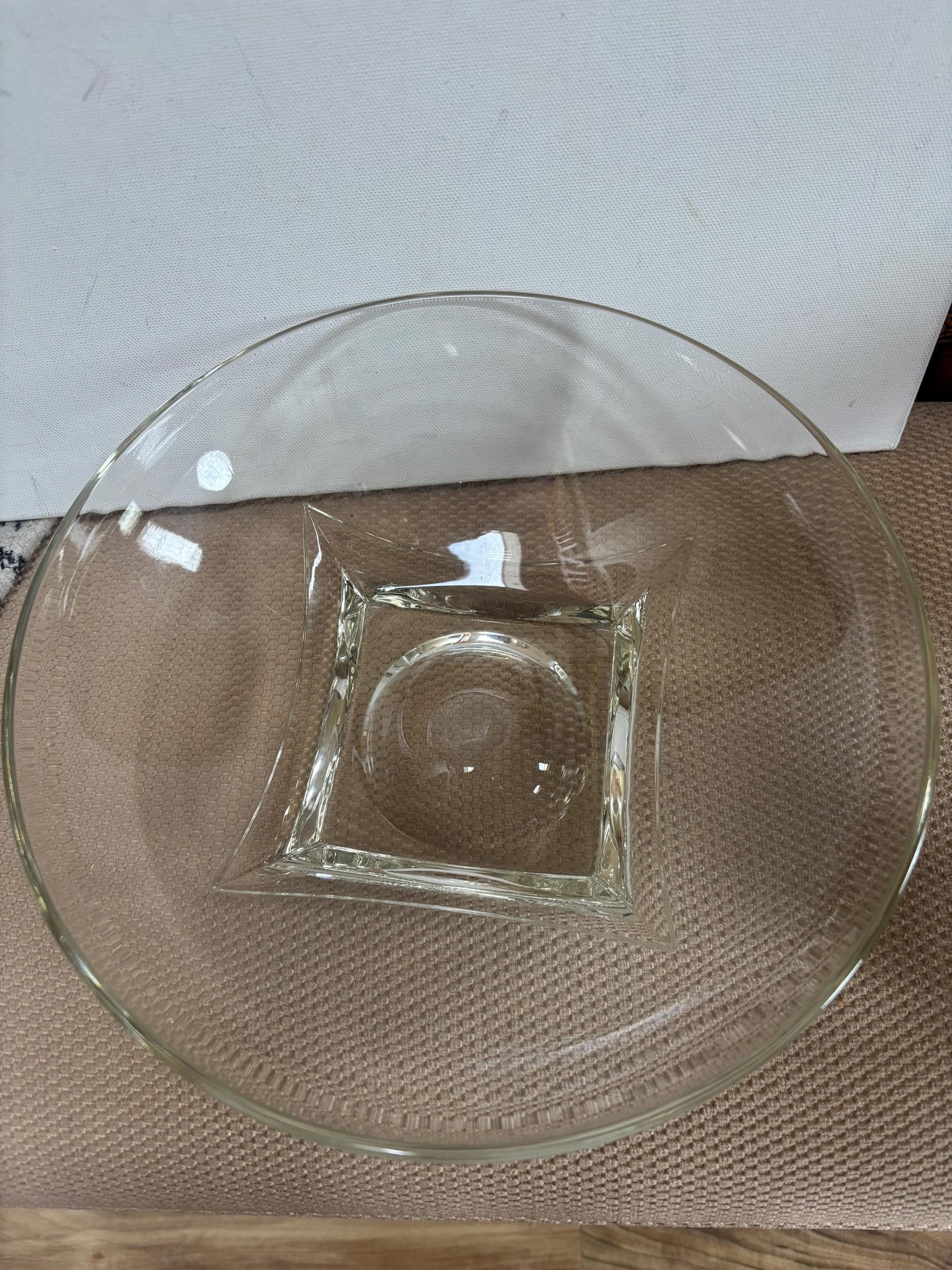 Vintage Mid Century Modern Hazel Atlas Glass Serving Bowl with Square Base Lover Antiques and Vintage