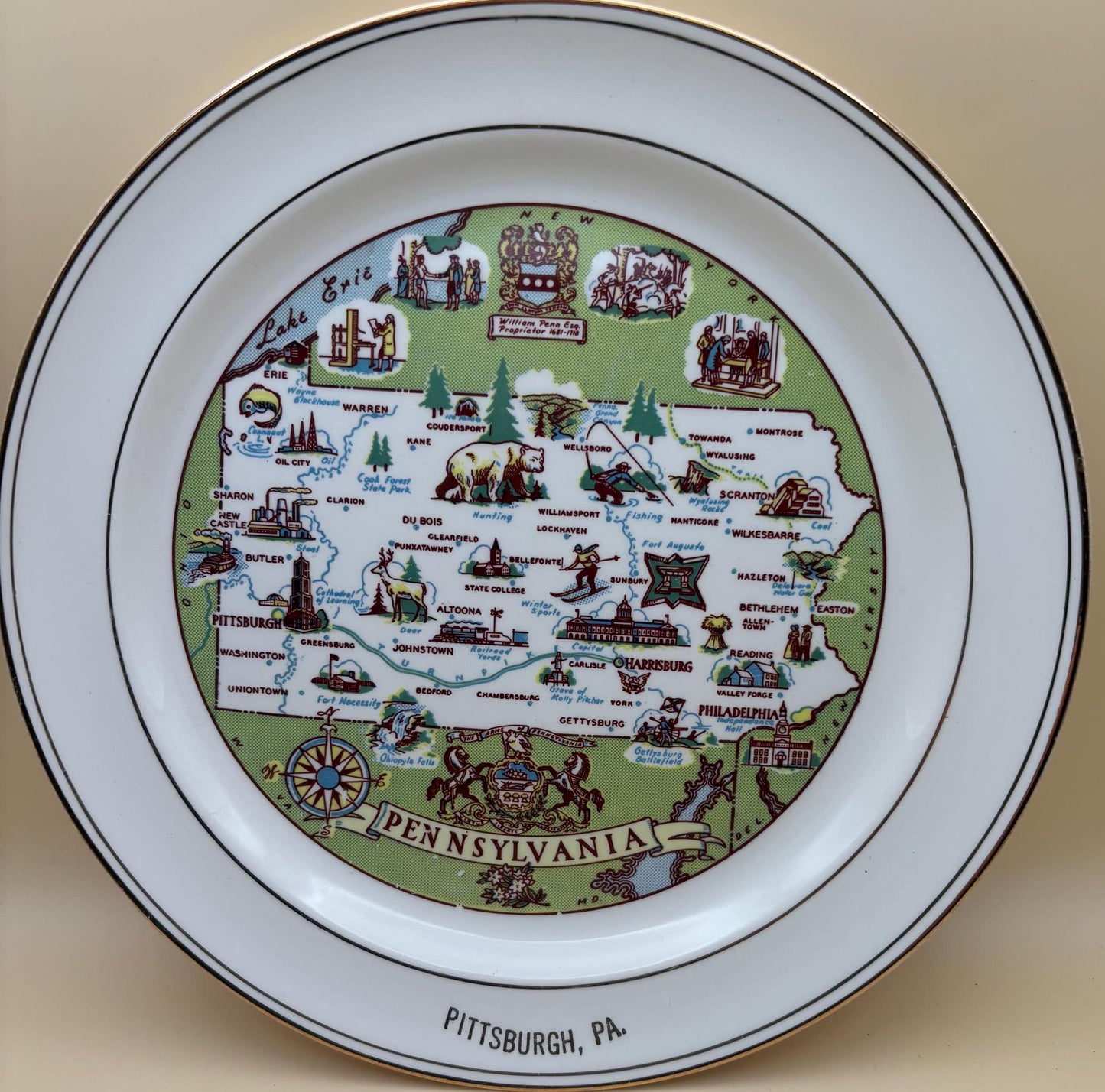 Vintage Taylor Smith Taylor Pennsylvania Map Plate No. 10541 Lover Antiques and Vintage