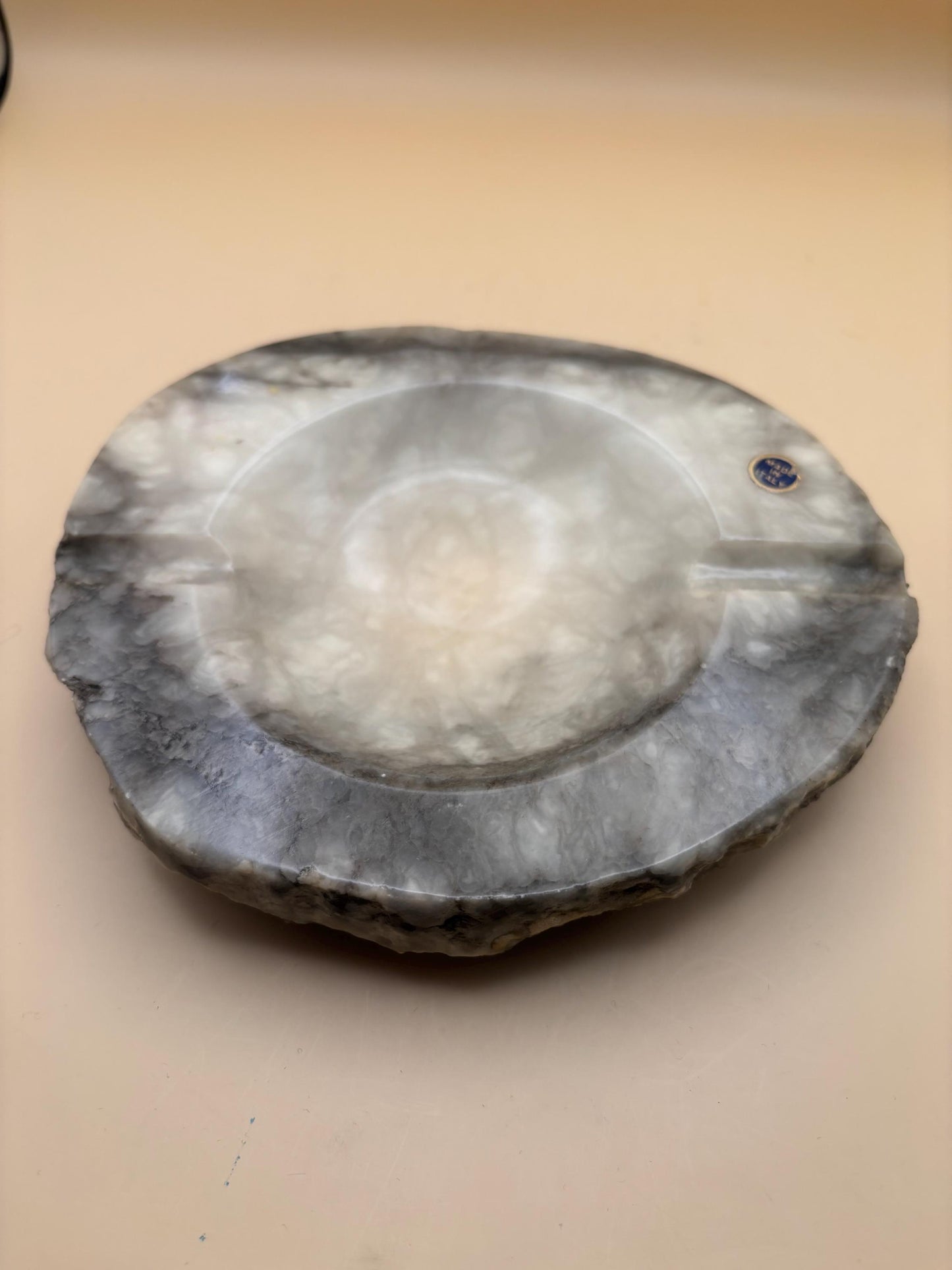 Vintage Italian Lime Cream and Gray Stone Ashtray From Italy Hand Carved Italian Stone Lover Antiques and Vintage