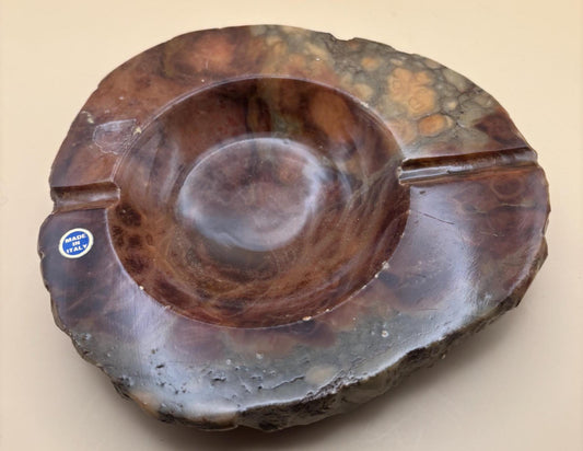 Vintage Italian Stone Ashtray Hand Carved Brown Stone Home Decor Lover Antiques and Vintage