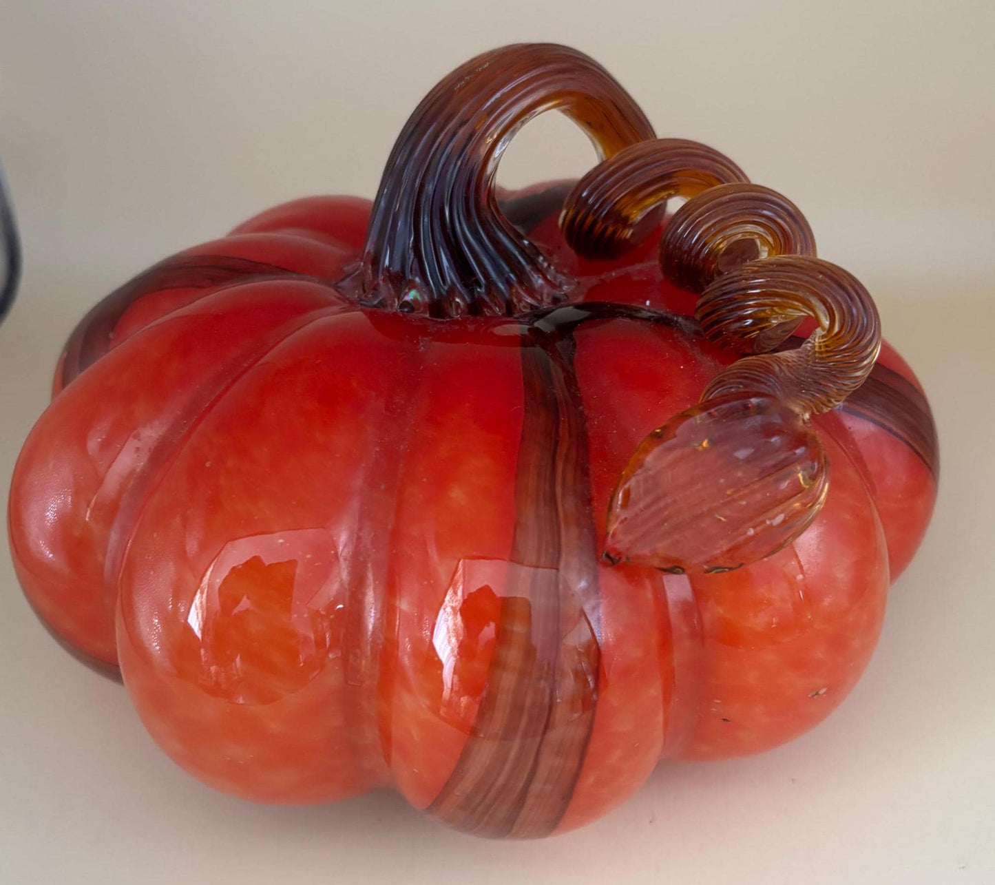 Vintage Orange Glass Pumpkin with Curly Stem Hand Blown Glass Pumpkin Art Lover Antiques and Vintage