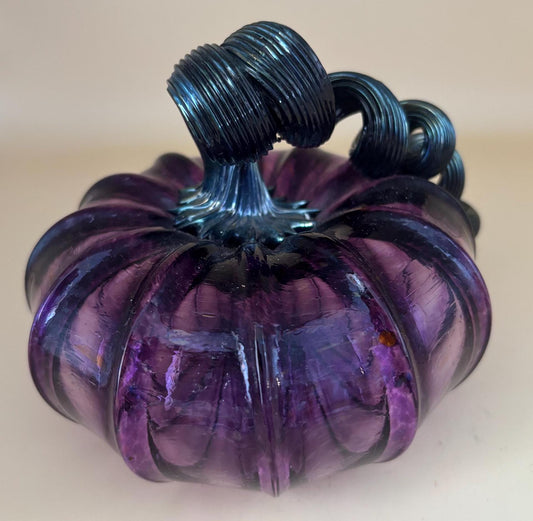Vintage Purple Glass Pumpkin with Curly Stem Hand Blown Glass Art Lover Antiques and Vintage