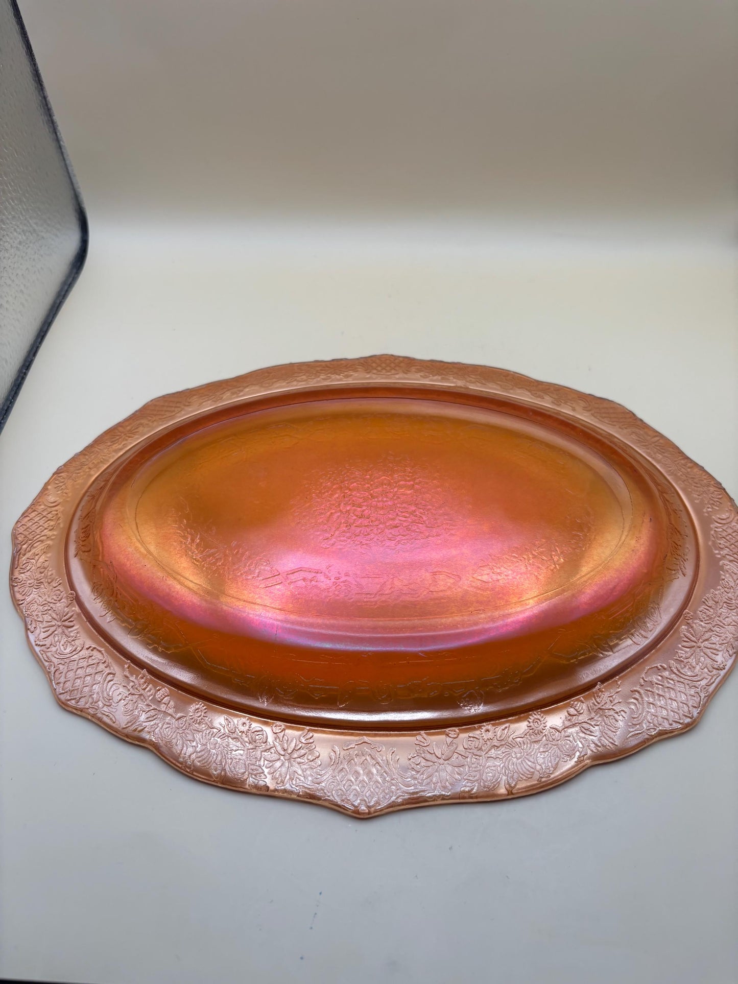 Vintage Federal Glass Marigold Carnival Glass Platter Orange Plate Lover Antiques and Vintage