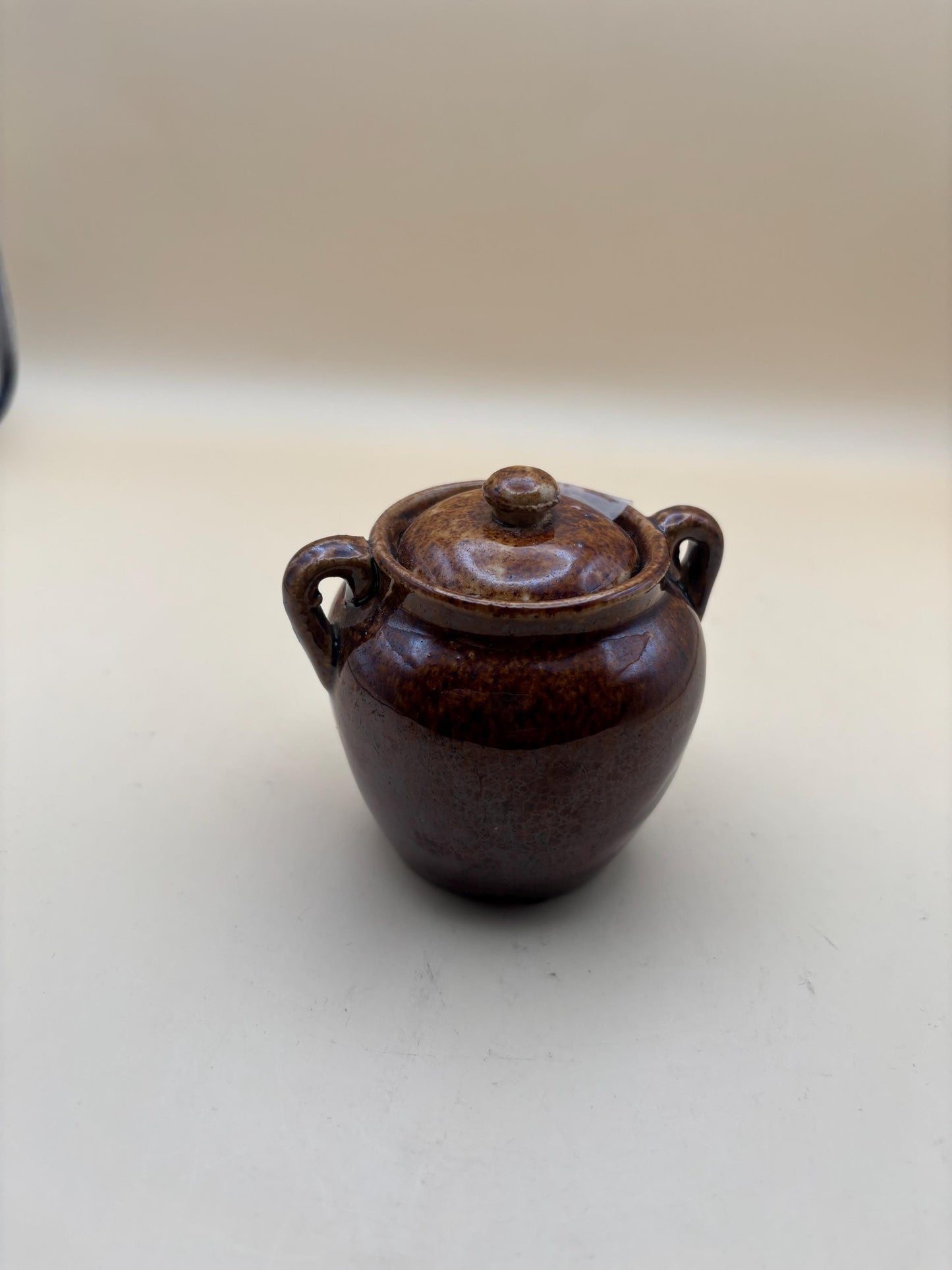 Antique Bennington Rockingham Stoneware Miniature Bean Pot Clay Pot with Lid Lover Antiques and Vintage